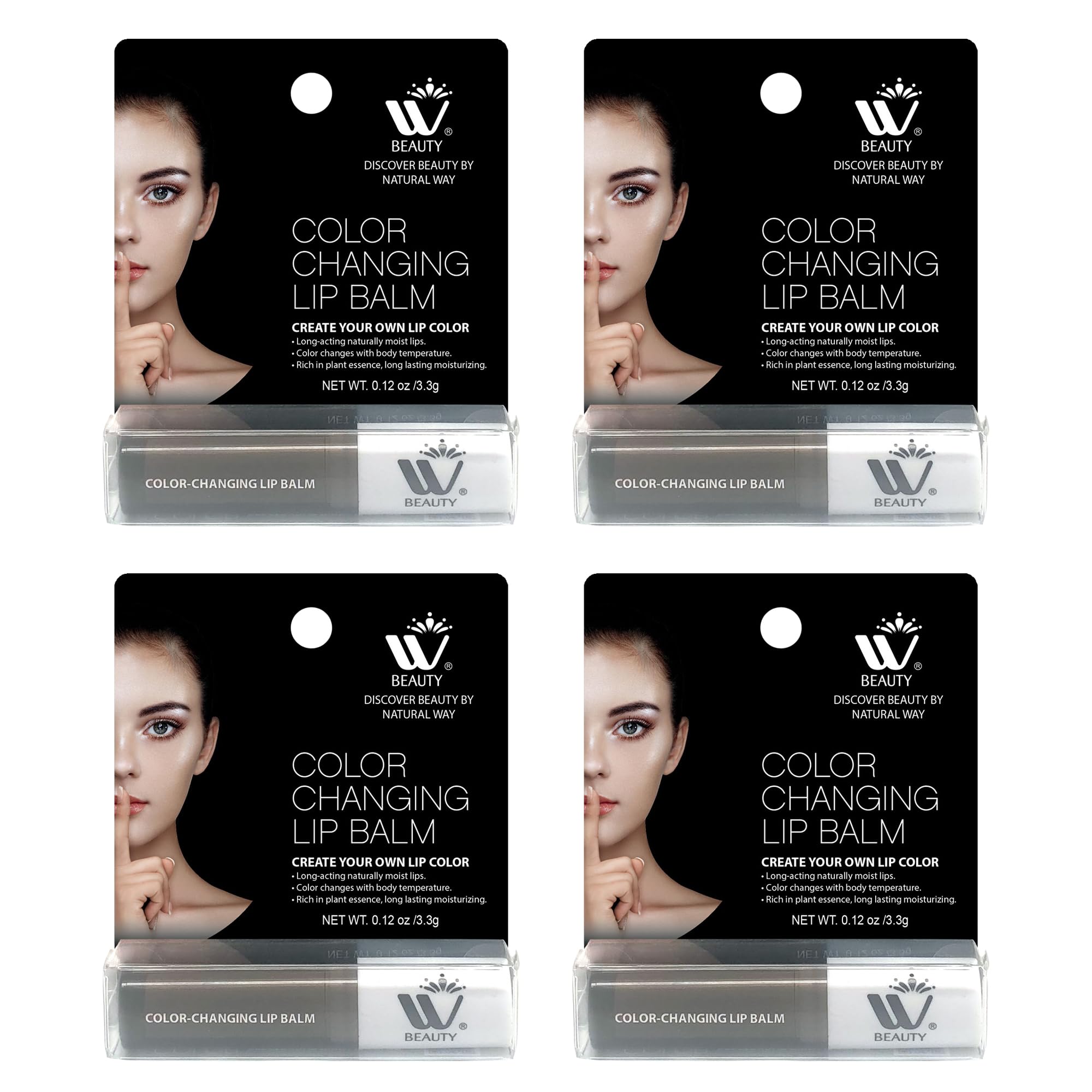 WBM Care Lip Balm, Rich in Vitamin E and Provides Sustained Repair, Color Changing, Tinted Moisturizer, 3.3 g (4 pack)
