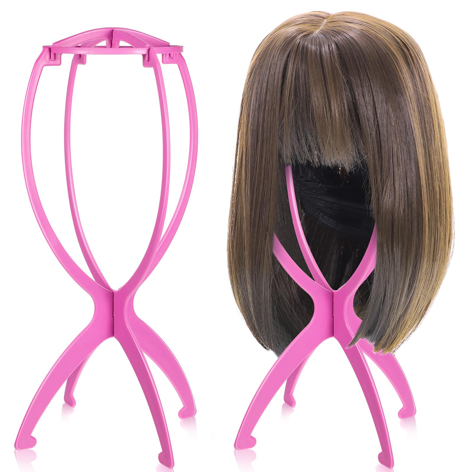 obeoby Wig Stand, Portable Wig Holder Wig Head Stand for All Wigs Travel Wig (pink (2pack))