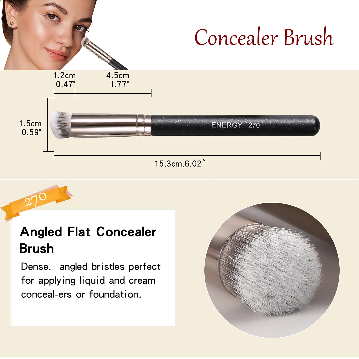 Energy Concealer Brush Set Professional Angle Under Eye Concealer Brushes Flat Top Perfect For Eye Concealer Foundation Blending