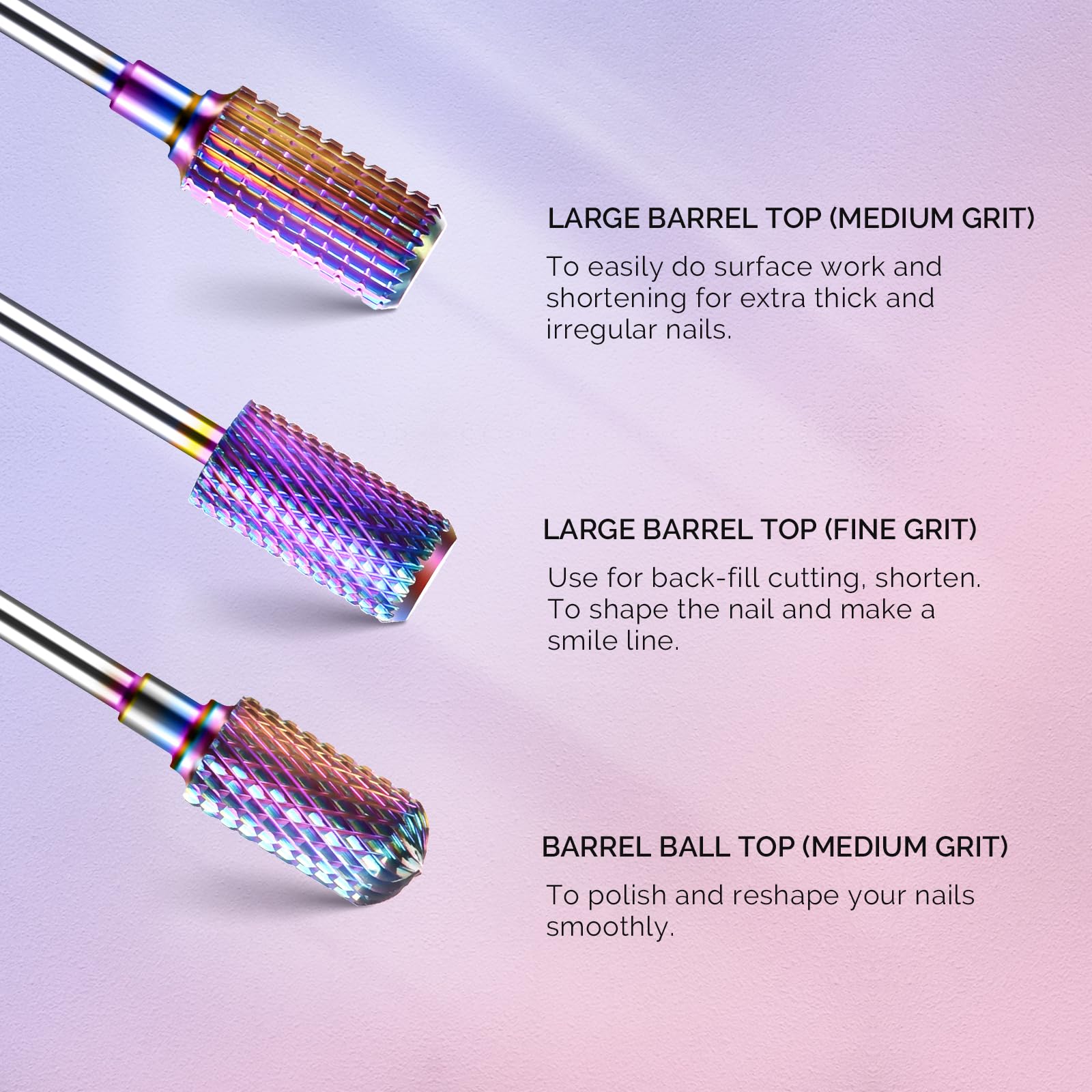 Melodysusie Nail Drill Bits Set, 7Pcs Tungsten Carbide Diamond Nail Drill Bits For Acrylic Nails Poly Gel Cuticle Remove, 3/32 '