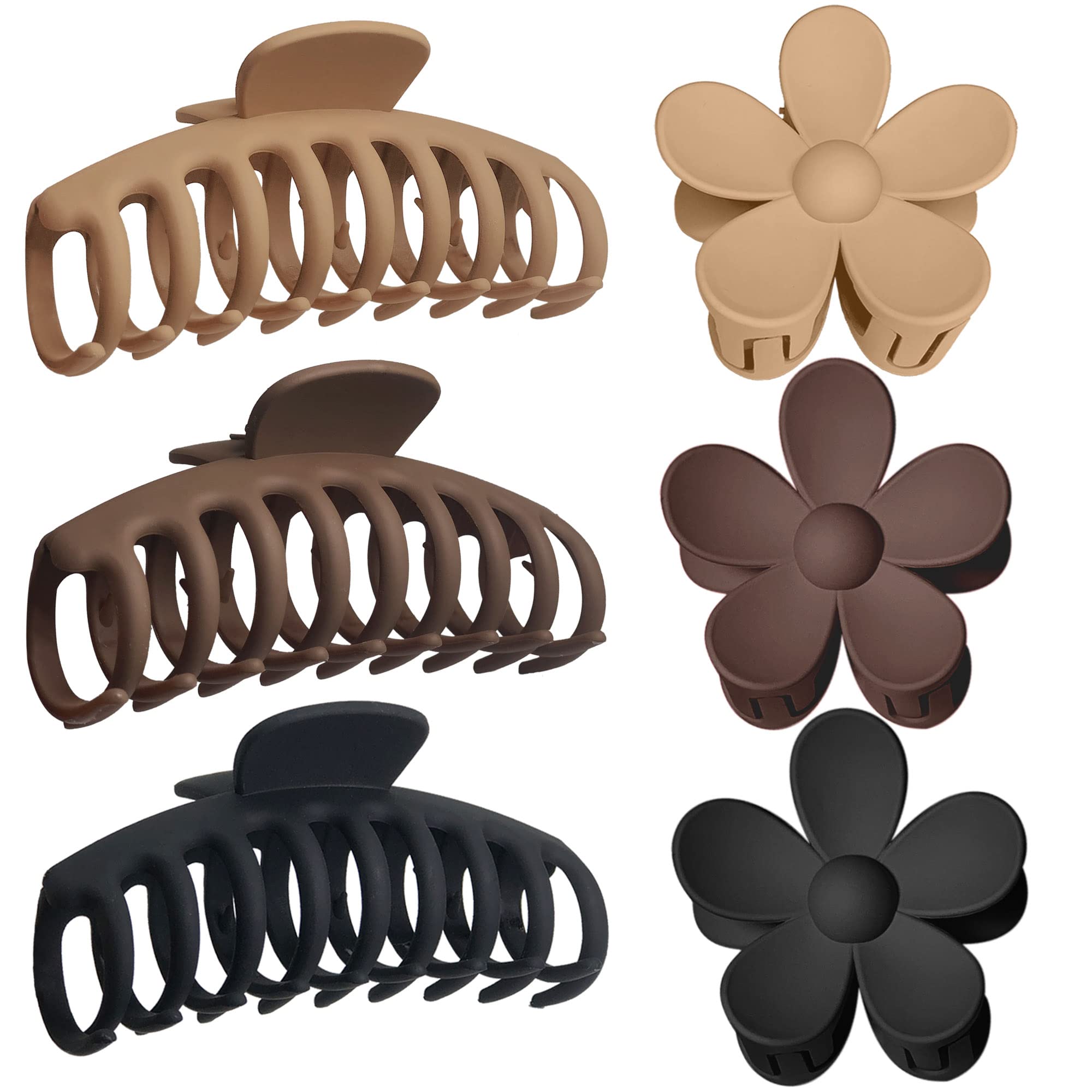 OWIIZI Hair Clip, Large Claw Clips for Thick Hair, Non-Slip Cute Flower Matte Big Hair Clips, Strong Hold Barrette Jumbo Hair Cl