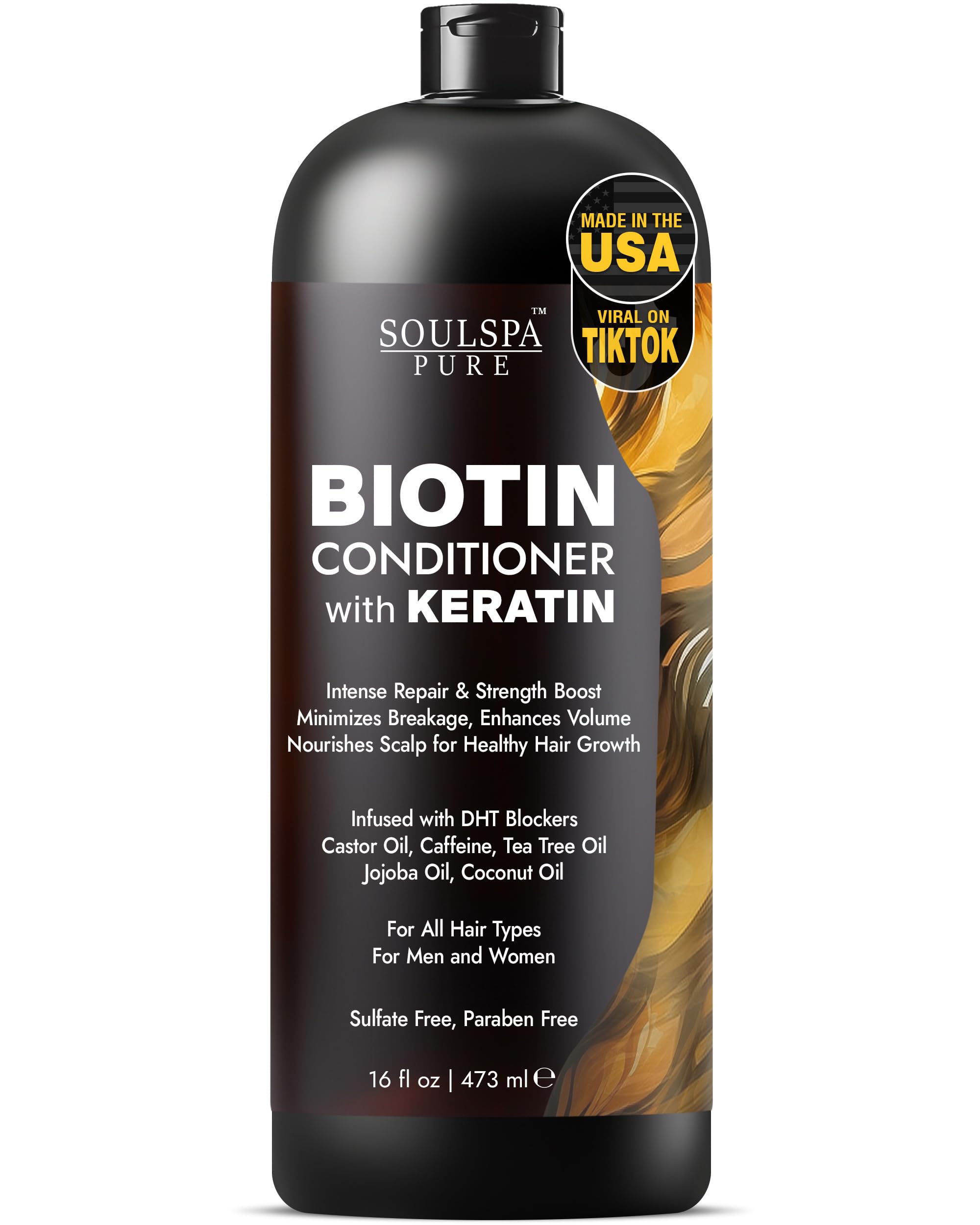 SOULSPA PURE Biotin Conditioner with Keratin - Intense Repair & Strength Boost Formula - Nourishes Scalp for Healthy Hair Growth