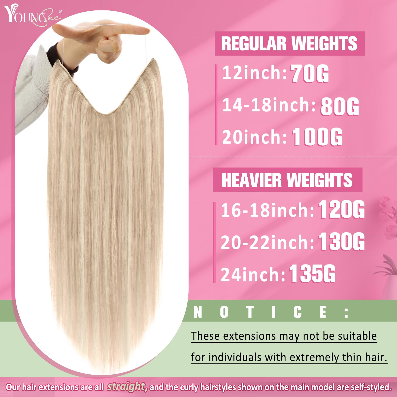 YoungSee Wire Hair Extensions for Women Blonde Highlight Wire Extensions Human Hair Dark Ash Blonde Highlight Bleach Blonde Hidd