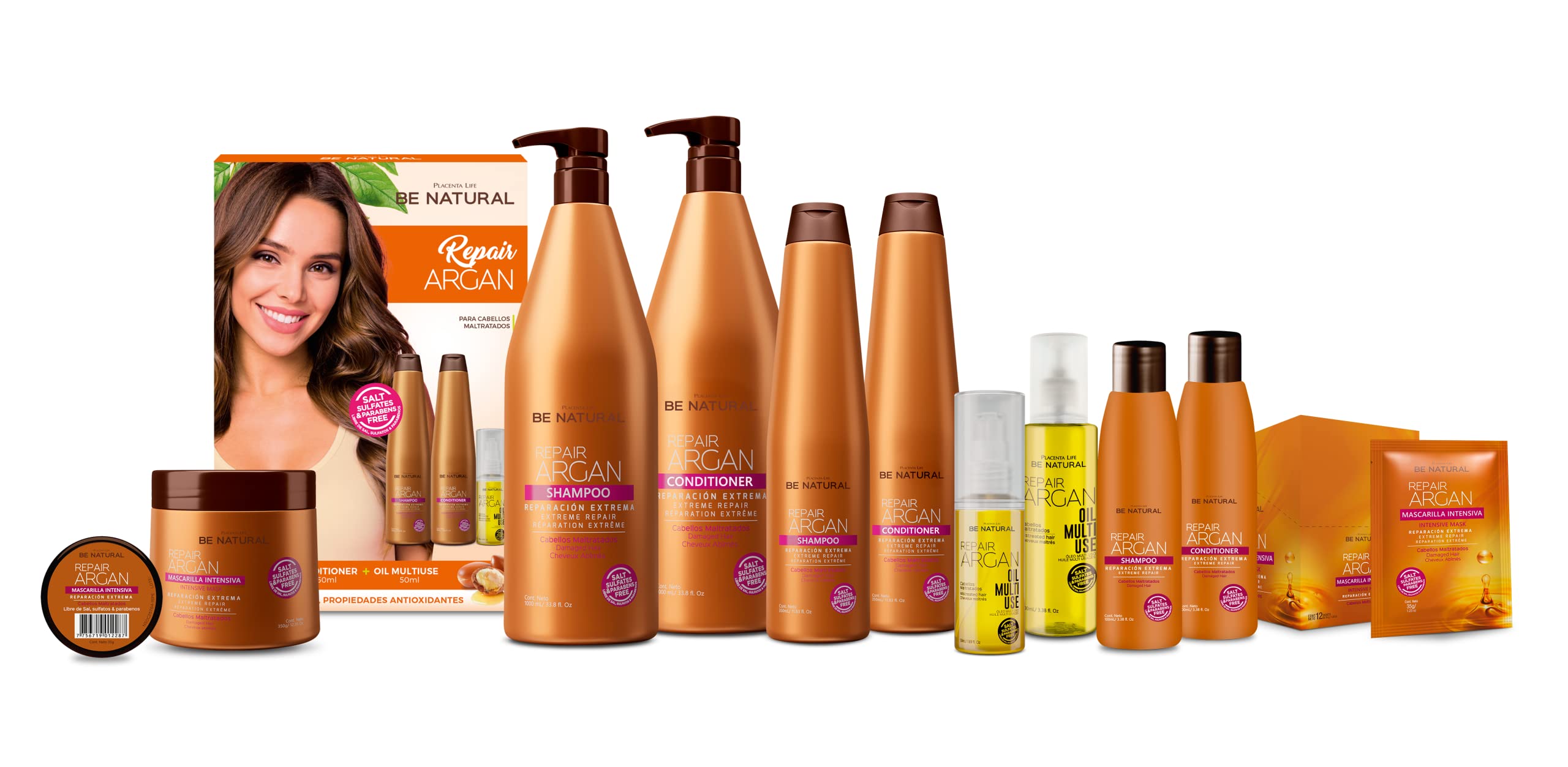 Placenta Life Be Natural Repair Argan Mask With Argan Oil For Damaged Hair - Total Repair, Shiny Hair (350 Gr/ 12.35 Oz)