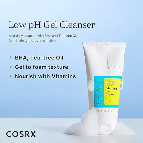 Cosrx Low Ph Good Morning Gel Cleanser, Daily Mild Face Cleanser For Sensitive Skin With Bha & Tea-Tree Oil, Ph Balancing, Anti