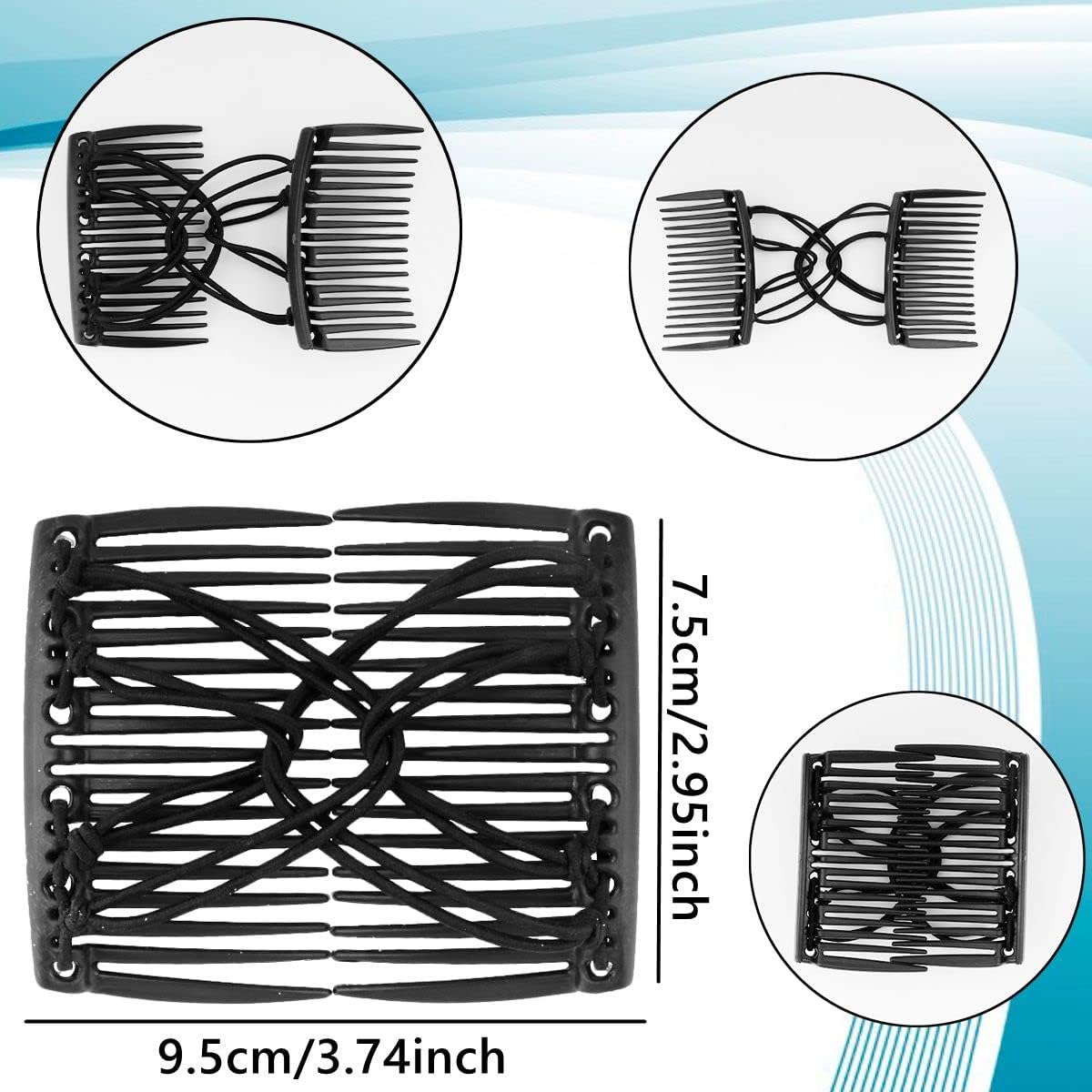 6 Pieces Stretchy Double Hair Combs - Magic Adjustable Elastic No Crease Bun Maker Accessories For Women'S Curly, Thick, Wavy Ha