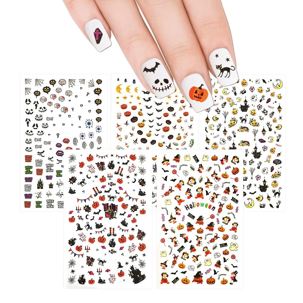 Winstonia 650+ Pieces Halloween Nail Stickers Decals Bundle Set, Easy Manicure Decorations Fall Creepy Pumpkin Black Cats Witch