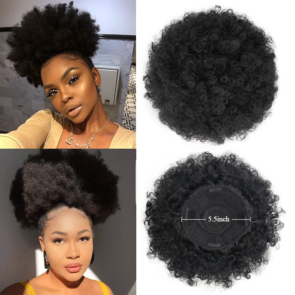 Yinmei Baibian Large Afro Puff Drawstring Ponytail Kinky Curly High Puffs Pony Tail Bun Hair Piece African American Clip in on U