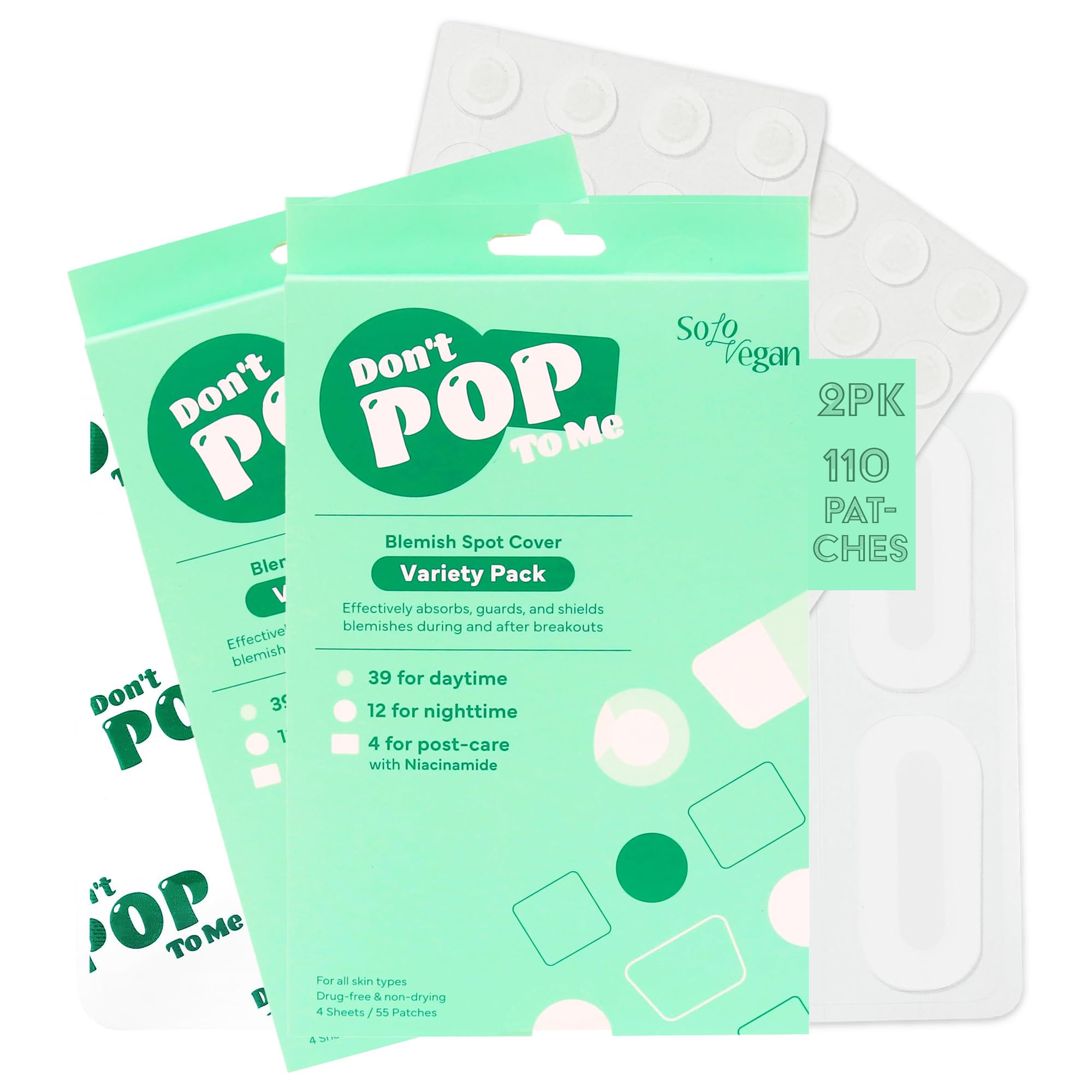 SoloVegan Mild Exfoliating Toner Pads, Serum, Blemish Patch, Cleansing Gel - Korean Skincare (1, 2PK Blemish Patch)