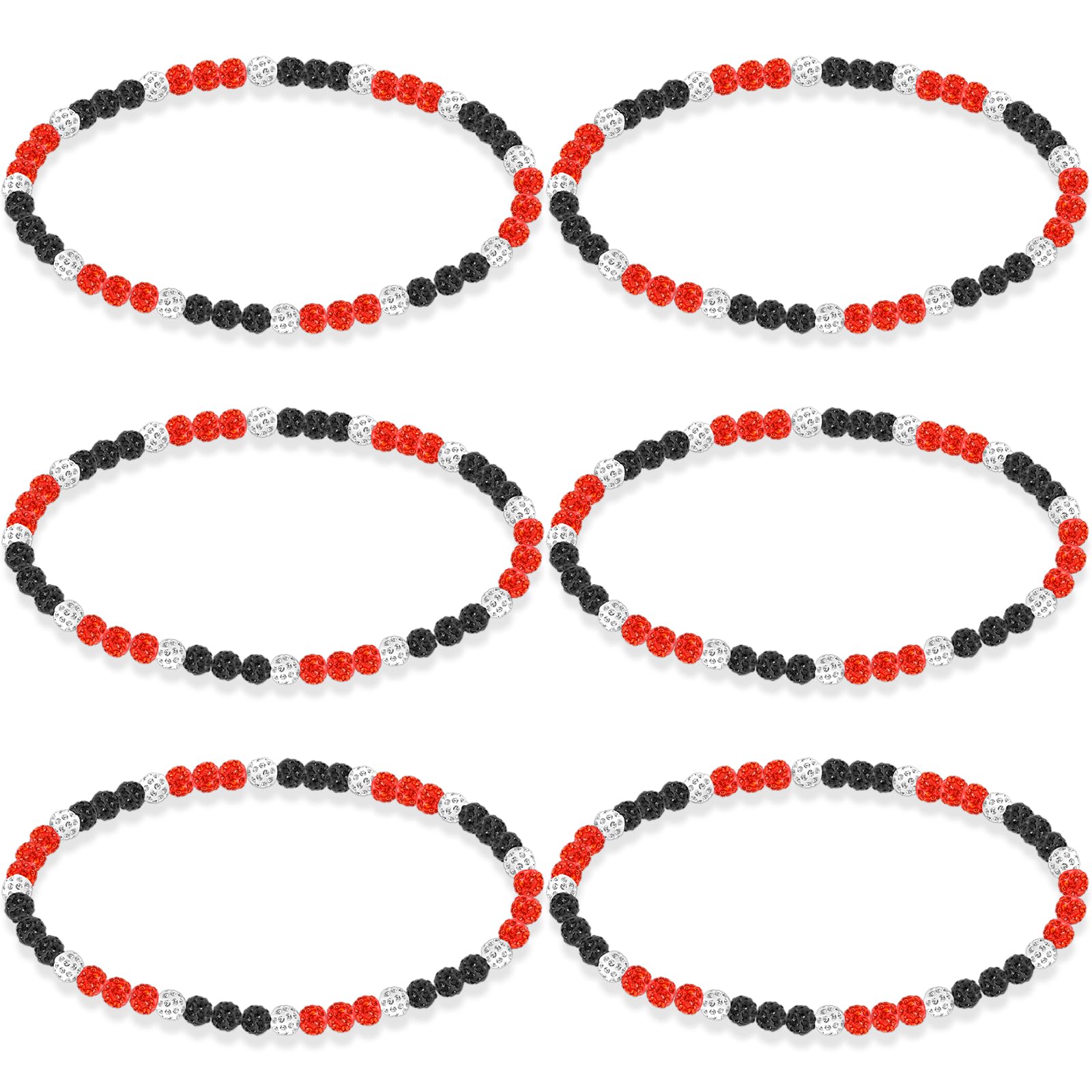 Liliaafar 6 Pcs Baseball Beaded Necklace for Teenager Bling Rhinestone Clay Beaded Necklace Gifts for Sports Team Fans(Black, Re