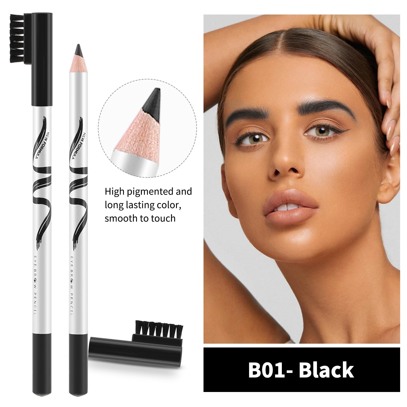 Boobeen 12 Packs Eyebrow Pencils With Soft Brush 2-In-1 Natural Waterproof Eyebrow Pen Long-Lasting Brows Makeup, Black Eye Brow