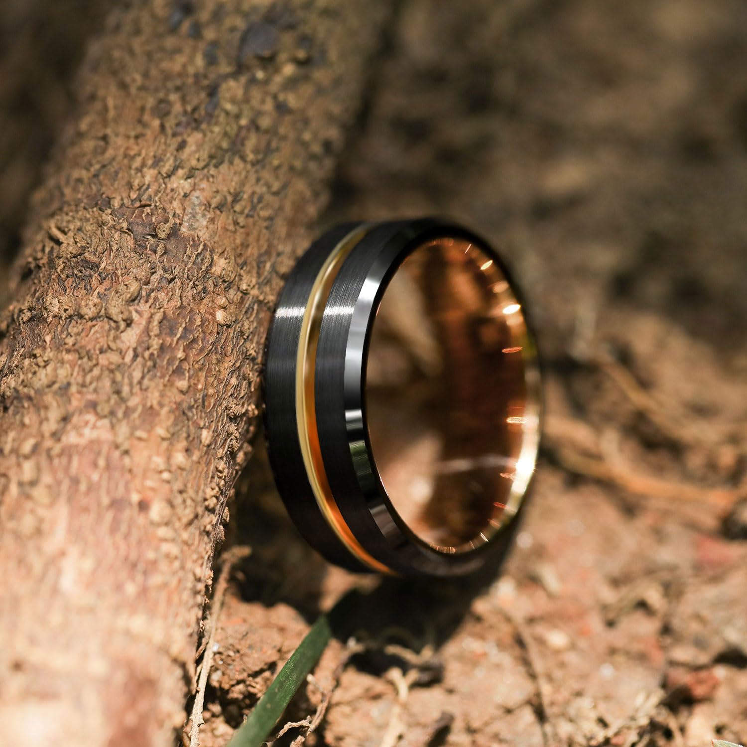 Greenpod 8mm Tungsten Carbide Ring for Men Black Matte Finish Rose Gold Thin Groove Engraved I Love You Comfort Fit Size 12.5
