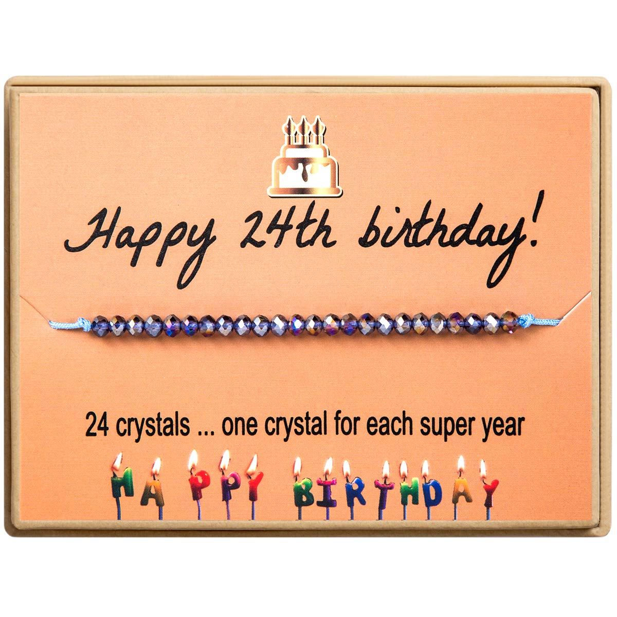 KGBNCIE Birthday Gift for Sweet 24 Birthday Bracelet Gift 24 Year Old Women Crystal Beads Adjustable bracelet With Message Card 