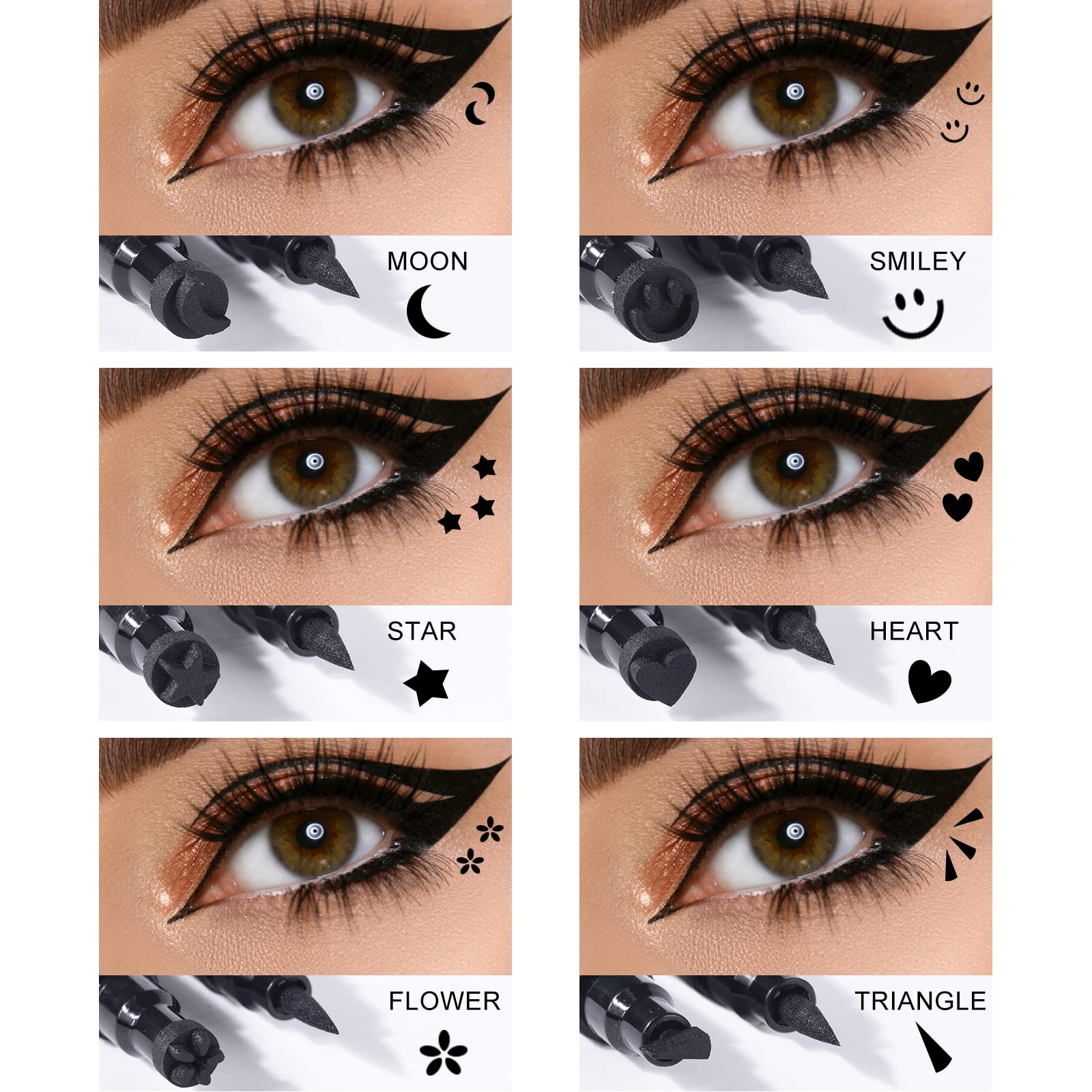 Ownest 6 Pcs Liquid Eyeliner Set,Double-Side Waterproof Smudge-Proof Eyeliner Stamp Pen Eyeliner Tattoo Tool Makeup-Smiley, Tria