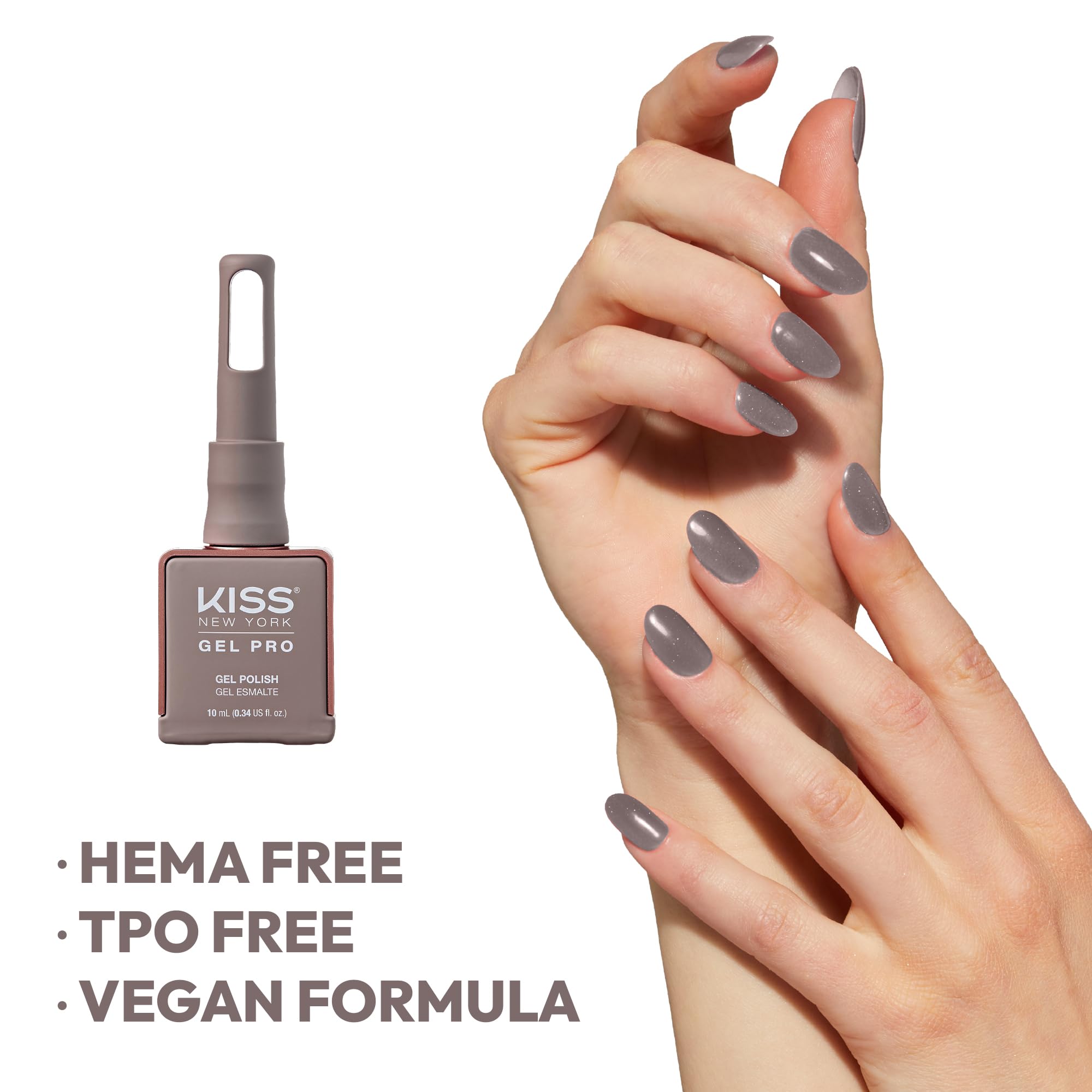 Kiss New York Gel Nail Polish Soak Off UV LED Gel Polish 10mL Nail Art Salon Manicure DIY HEMA FREE, TPO FREE, Made in USA (Gray