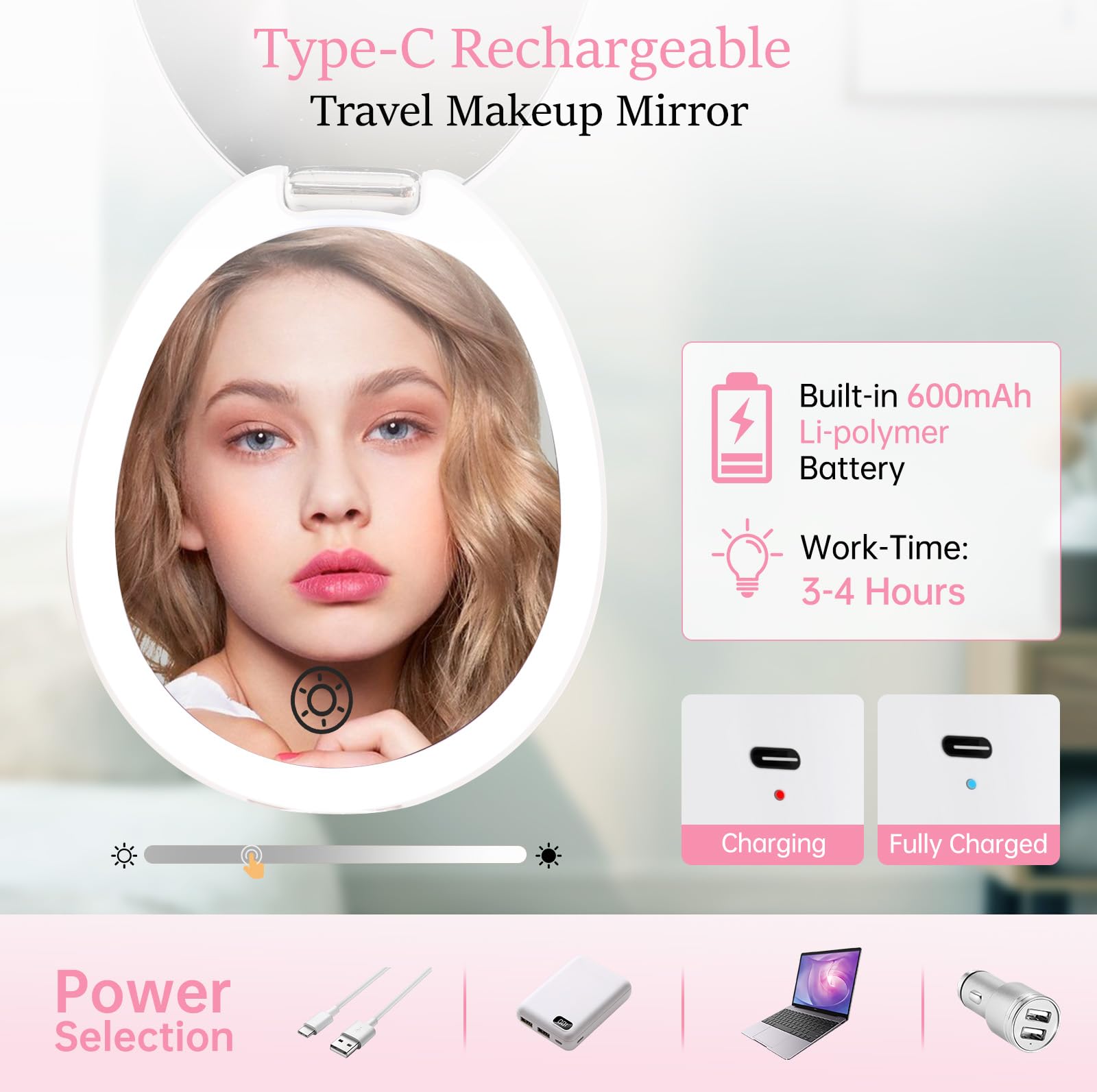 Funtouch Travel Makeup Mirror With Light,Led Small Purse Compact Mirror With Light,Lighted Compact 10X Magnifying Mirror, 2-Side