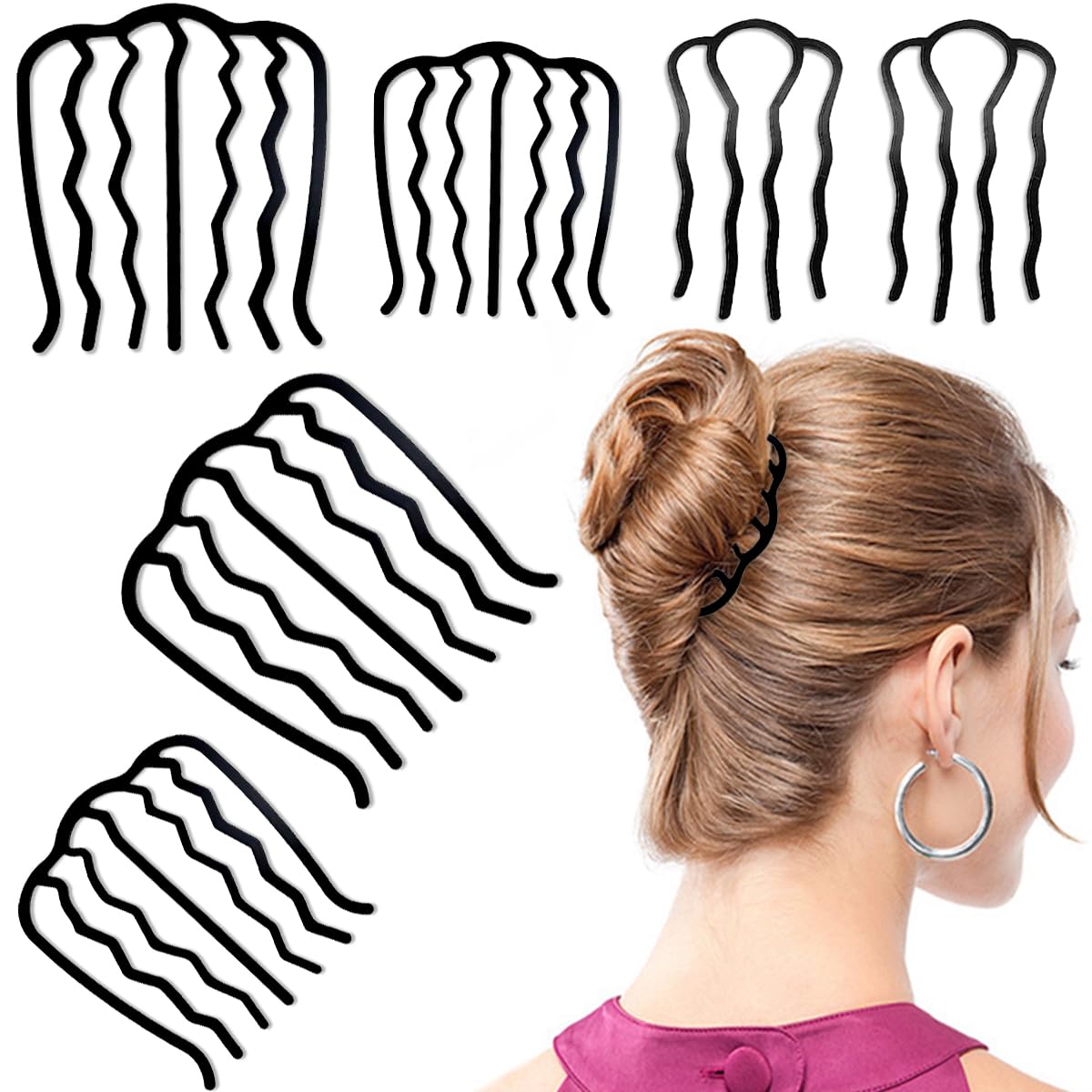 6PCS Metal Hair Side Combs Hair Fork Stick 4/7 Teeth Hair Comb U Shape Hair Combs for Updo Bun Women Vintage Hairstyle Hair Acce