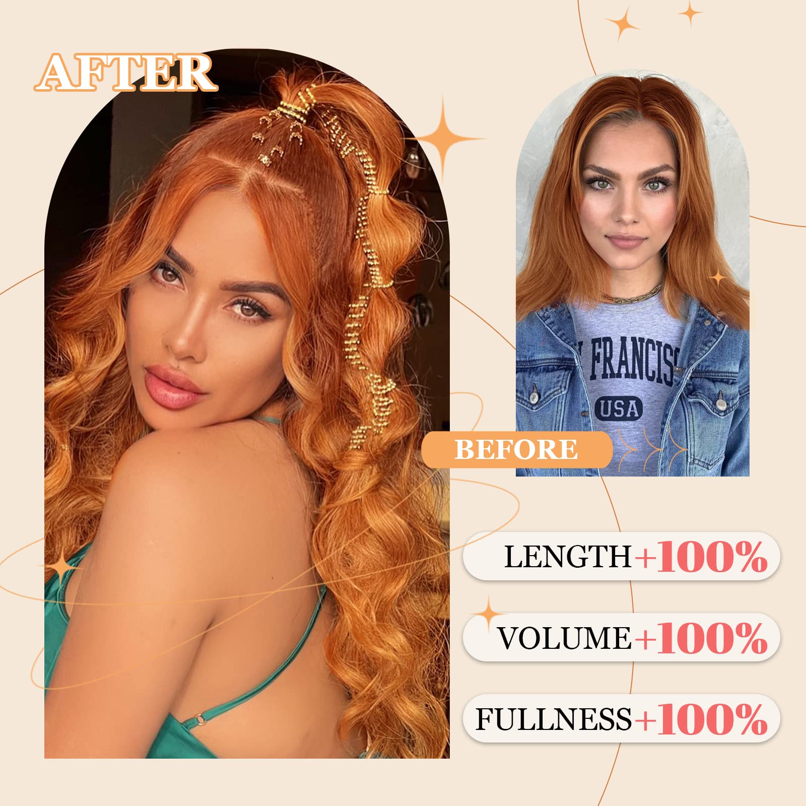 Freemeige Copper Red 26 Inch Long Synthetic Ponytail Extension For Women
