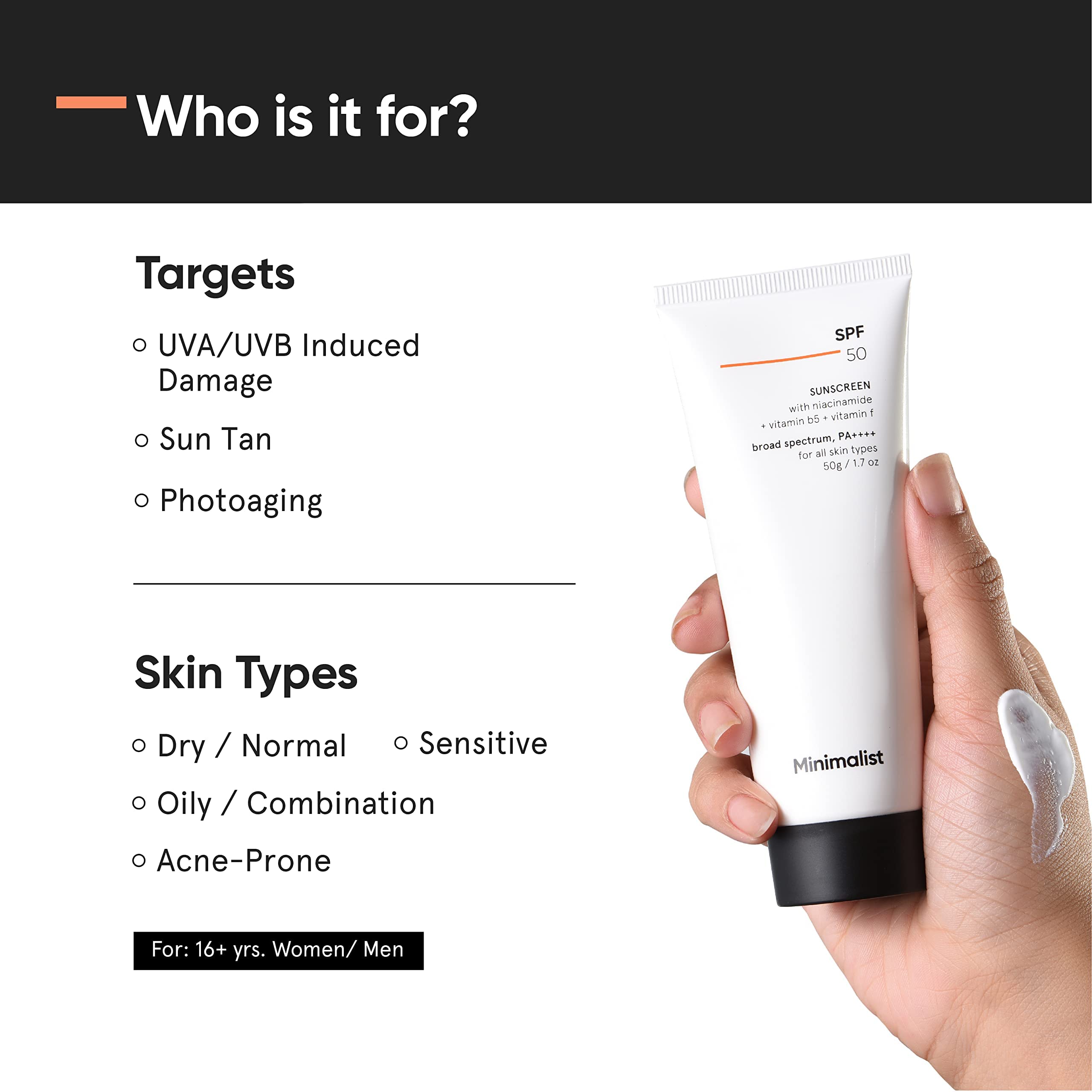 Minimalist Sunscreen Spf 50 Lightweight With Multi-Vitamins | No White Cast | Broad Spectrum Pa ++++ | For Women & Men | 50G
