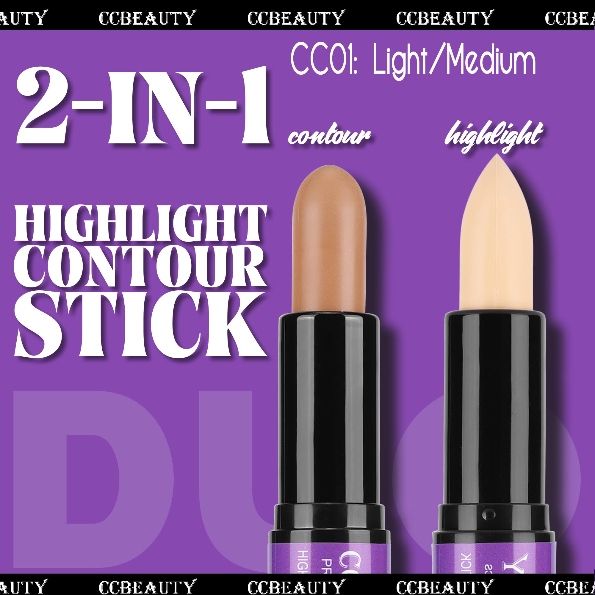 Ccbeauty 2-In-1 Matte Contour Stick,Cream Dual Highlight Concealer Stick, Highlighting & Contouring Kit, Bronzer Highlighter Sti