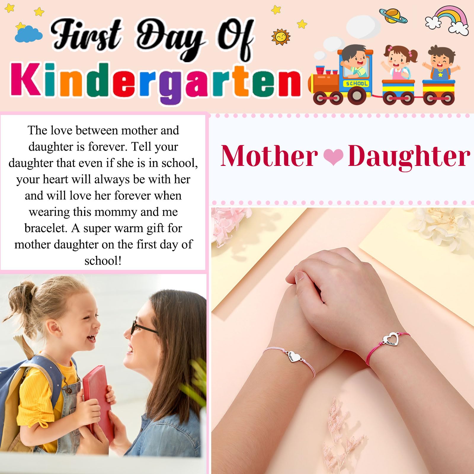 UNGENT THEM Back to School Stuff First Day of Kindergarten Bracelet Mommy and Me First Day of School Bracelets Mom and Daughter