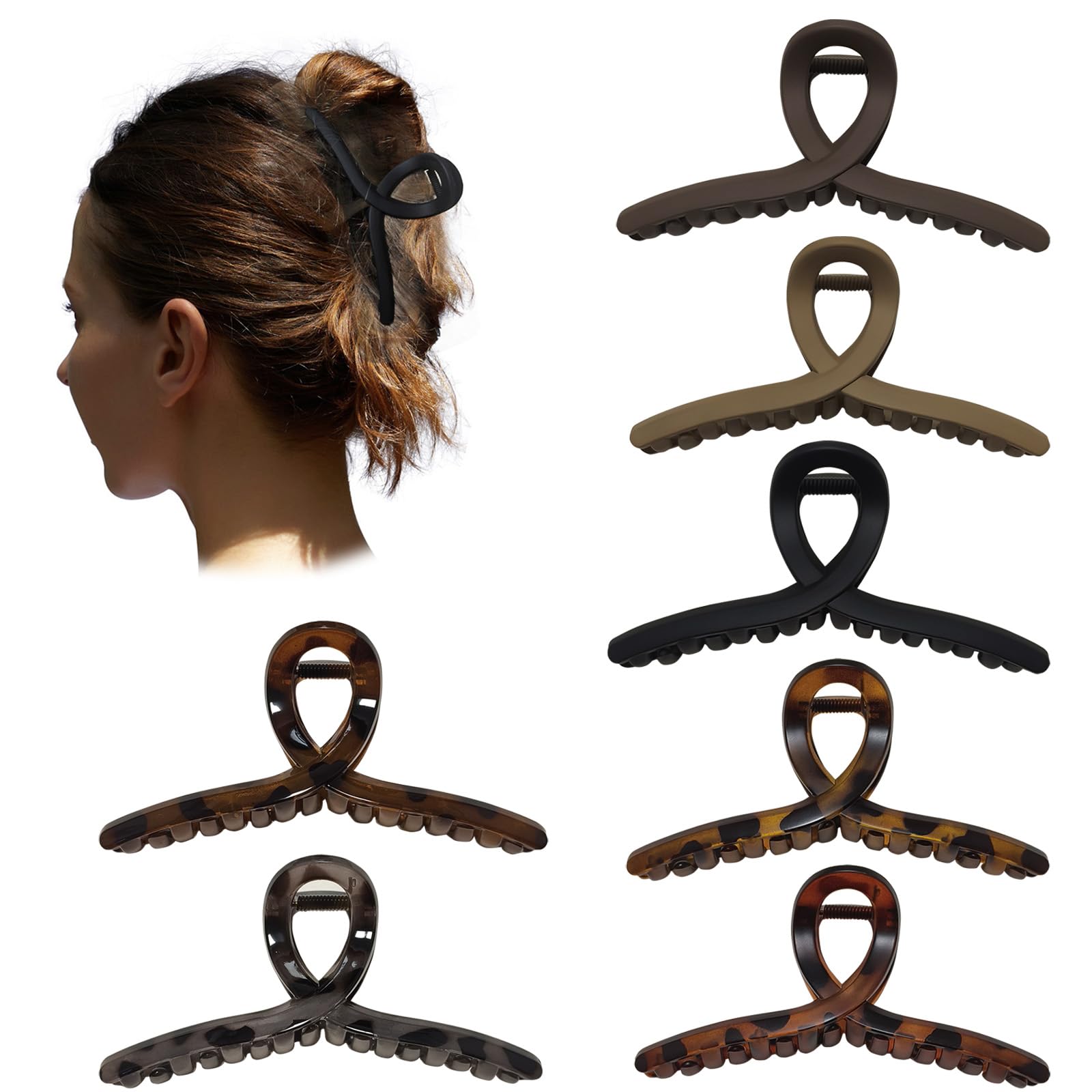 Nalodu 5 Inch Extra Large Hair Claw Clips, 13 cm No Slip XL Hair Clips for Thick Long Curly Hair, Big Claw Clips, 7 Pack