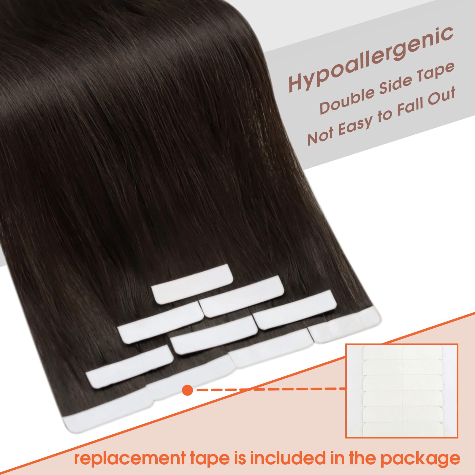 Sunny Hair Tape in Hair Extensions Real Human Hair Invisible Remy Hair Extensions Tape ins for Women Darkest Brown 12 inch 20G