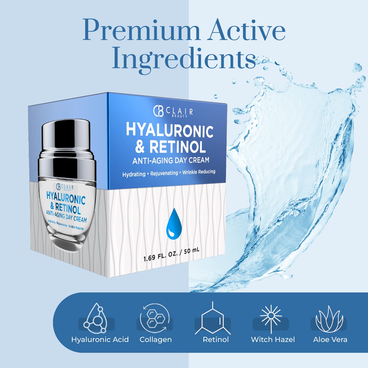 Clear Beauty Hyaluronic Acid & Retinol Daily Face Moisturizer - Reduce Wrinkles, Fine Lines & Hyperpigmentation, Hydrating Day C