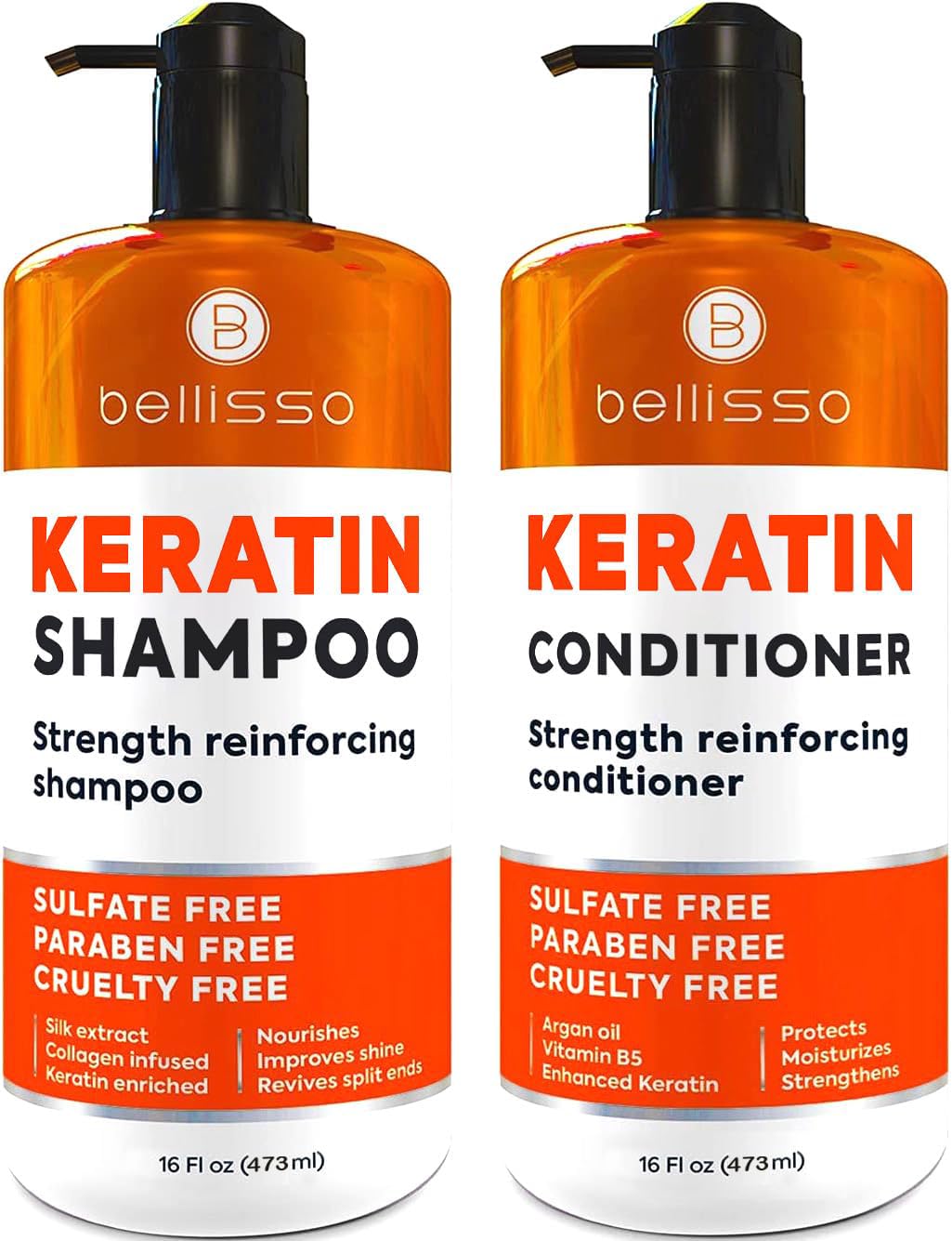 Keratin Shampoo and Conditioner Set - Sulfate Free and Paraben Free - Salon Thickening Treatment for Dry, Damaged, Curly, Frizzy