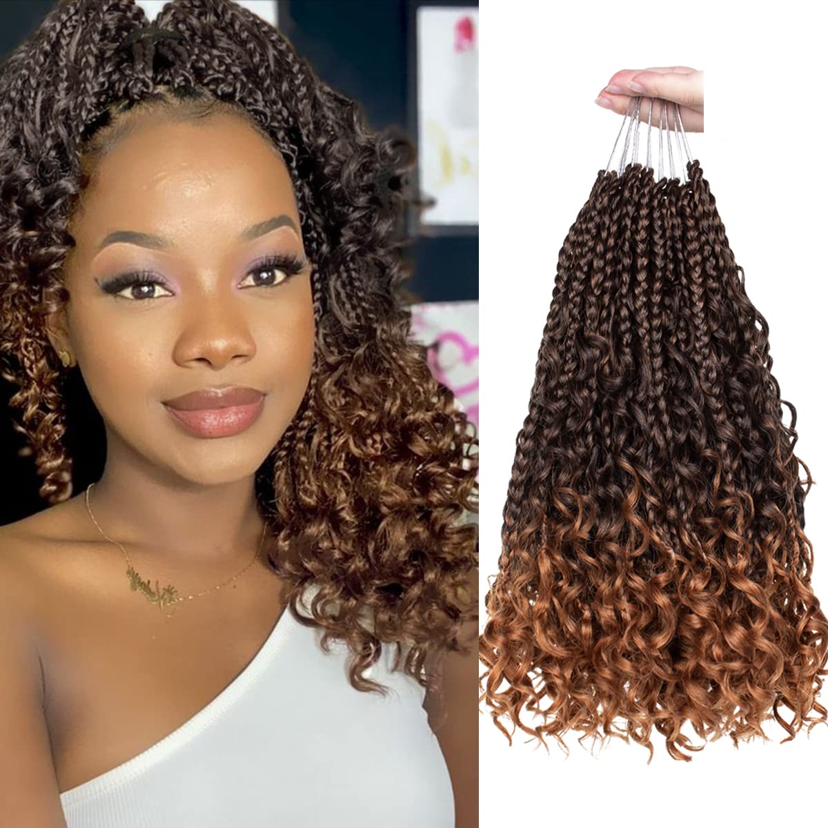 COOKOO 10 Inch Goddess Box Braids Crochet Hair 8 Packs Goddess Crochet Hair Pre Looped With Curly Ends Synthetic Bohemian Hippie