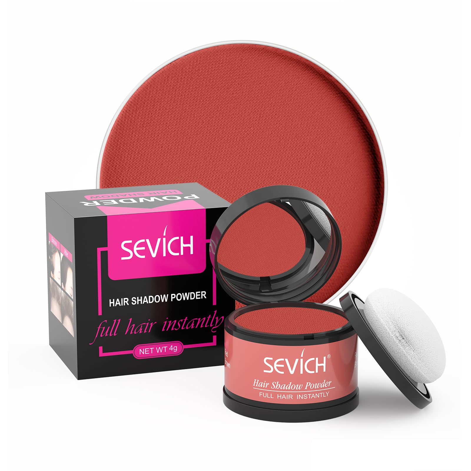 Instantly Hair Touch Up Powder - SEVICH Hair Concealer for Thinning Hairline, Eyebrows & Beard, Windproof & Sweatproof, Red Brow