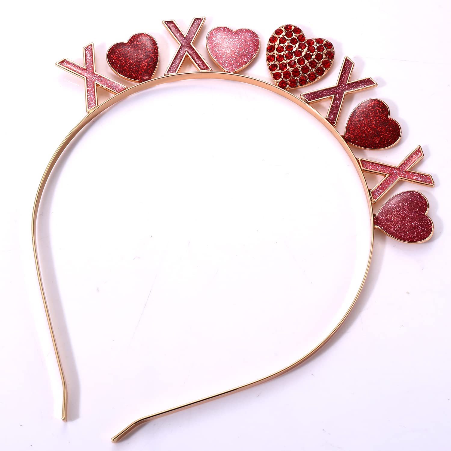 Heidkrueger Valentine'S Day Headbands Rhinestone Glitter Love Heart Hairband Valentines Xo Heart Crown Hair Hoop For Wedding Eng