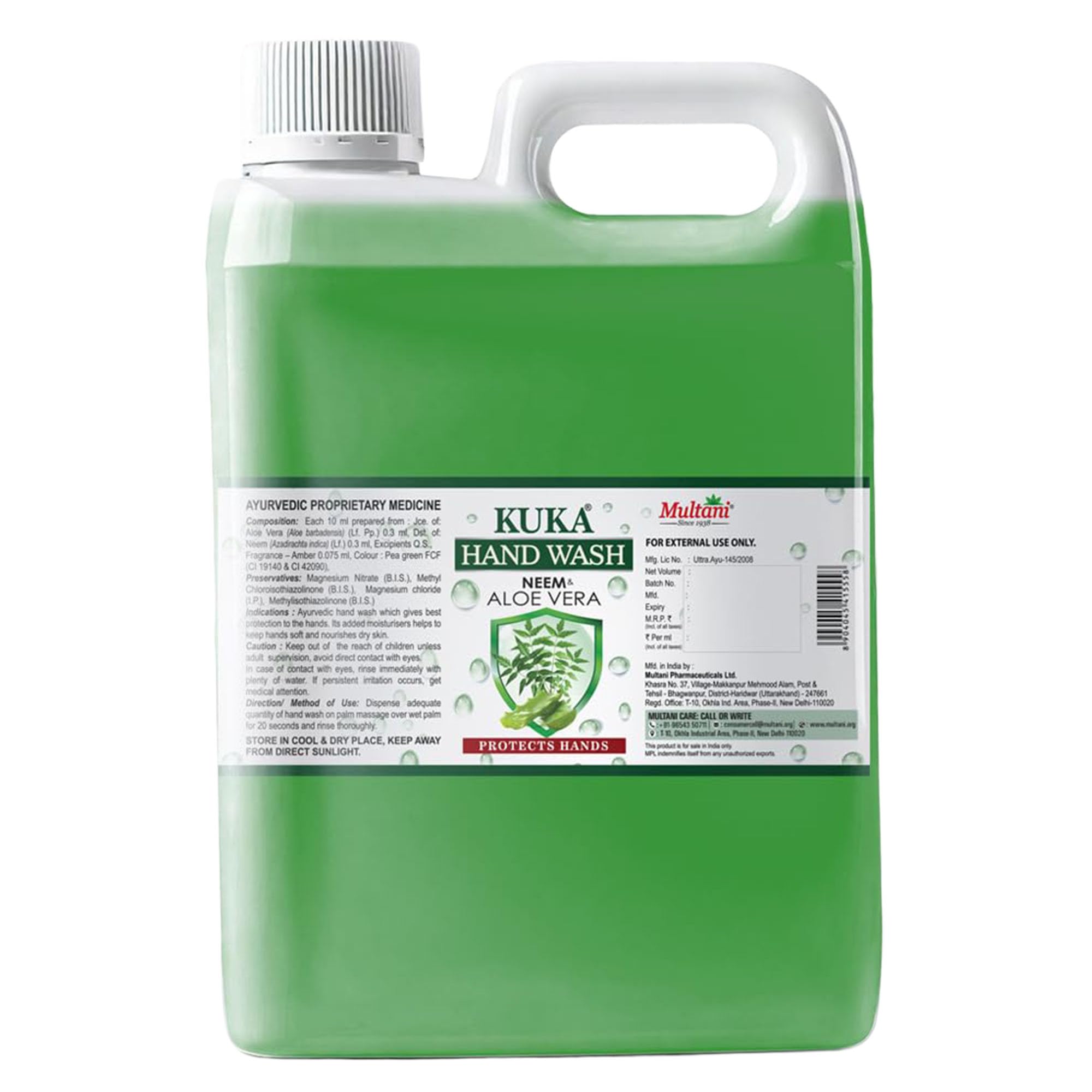 Multani Natural Hand Wash (5 Liter) | Neem & Aloe Vera Ayurvedic Handwash | Protects Hands From Germs