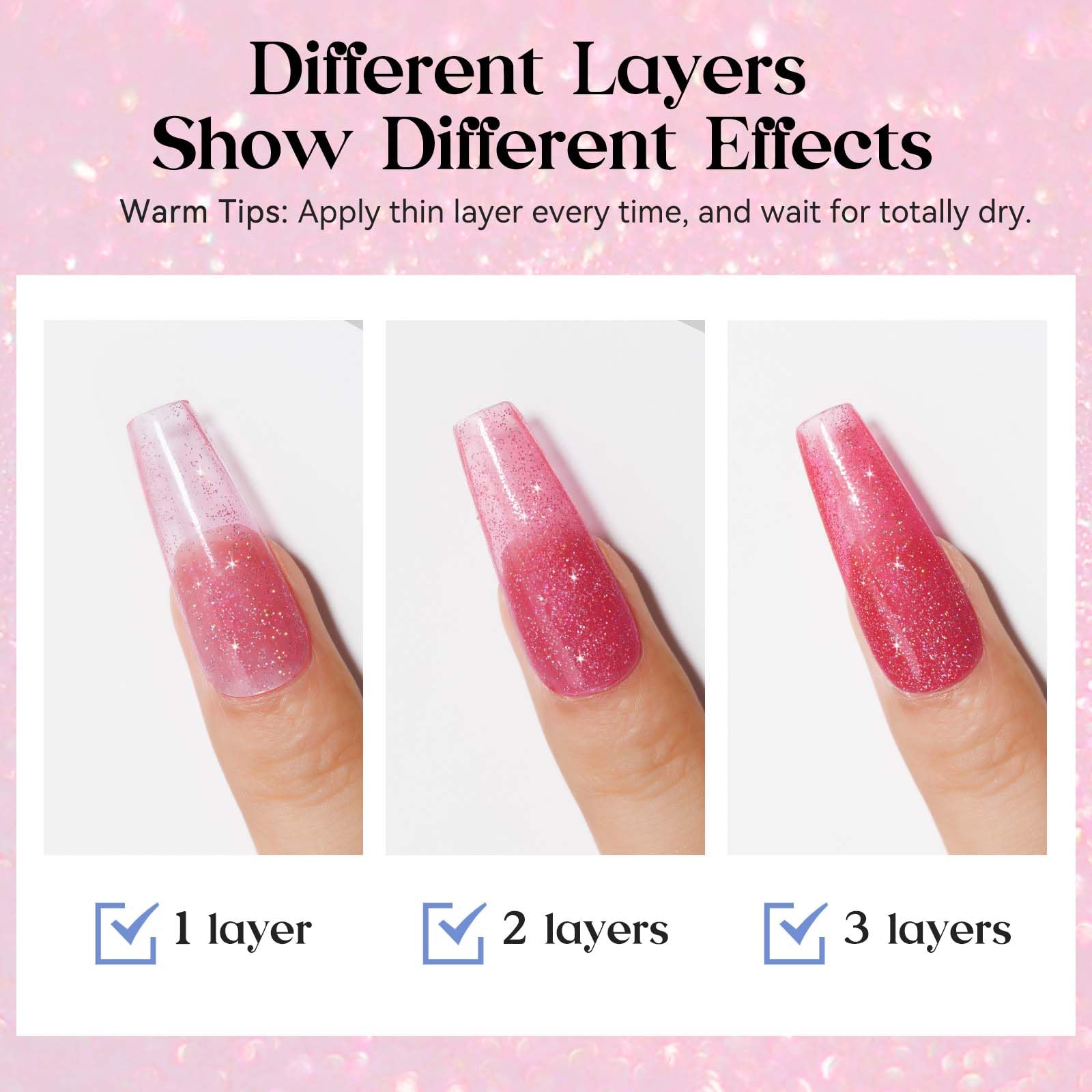 Mizhse Quick Dry Nail Polish, Shimmery Hot Pink Nail Polish Air Dry Fast, 15Ml/0.5 Fl Oz Regular Sparkle Shiny Water-Based Glitt