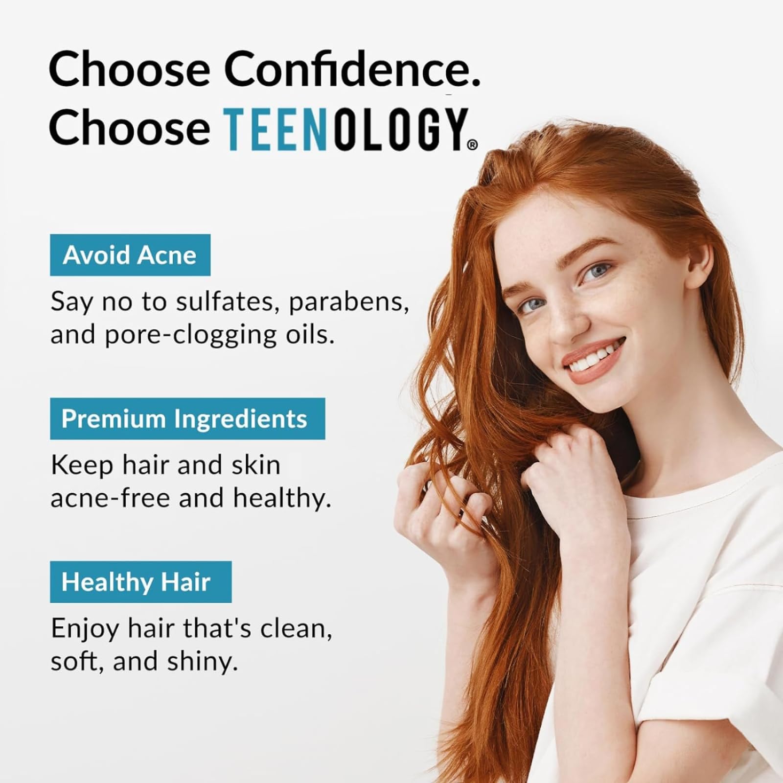 Teenology Shampoo for Teens - Avoid Forehead and Body Acne - No Sulfates or Parabens, Noncomedogenic, Natural Botanical Extracts