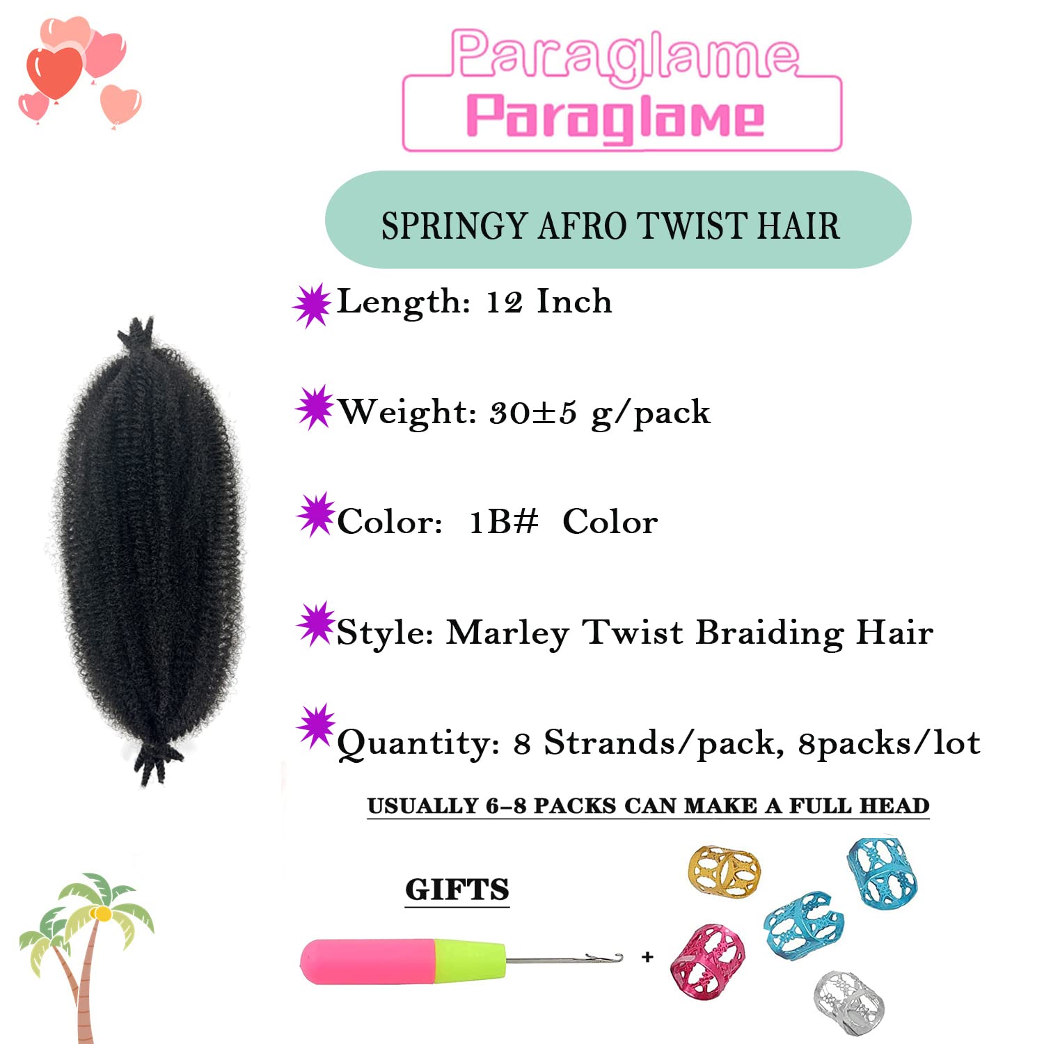 Cuban Twist Hair 12 Inch 8 Packs Marley Twist Braiding Hair Springy Afro Twist Hair, Kinky Twist Hair For Braiding, Wrapping Hai