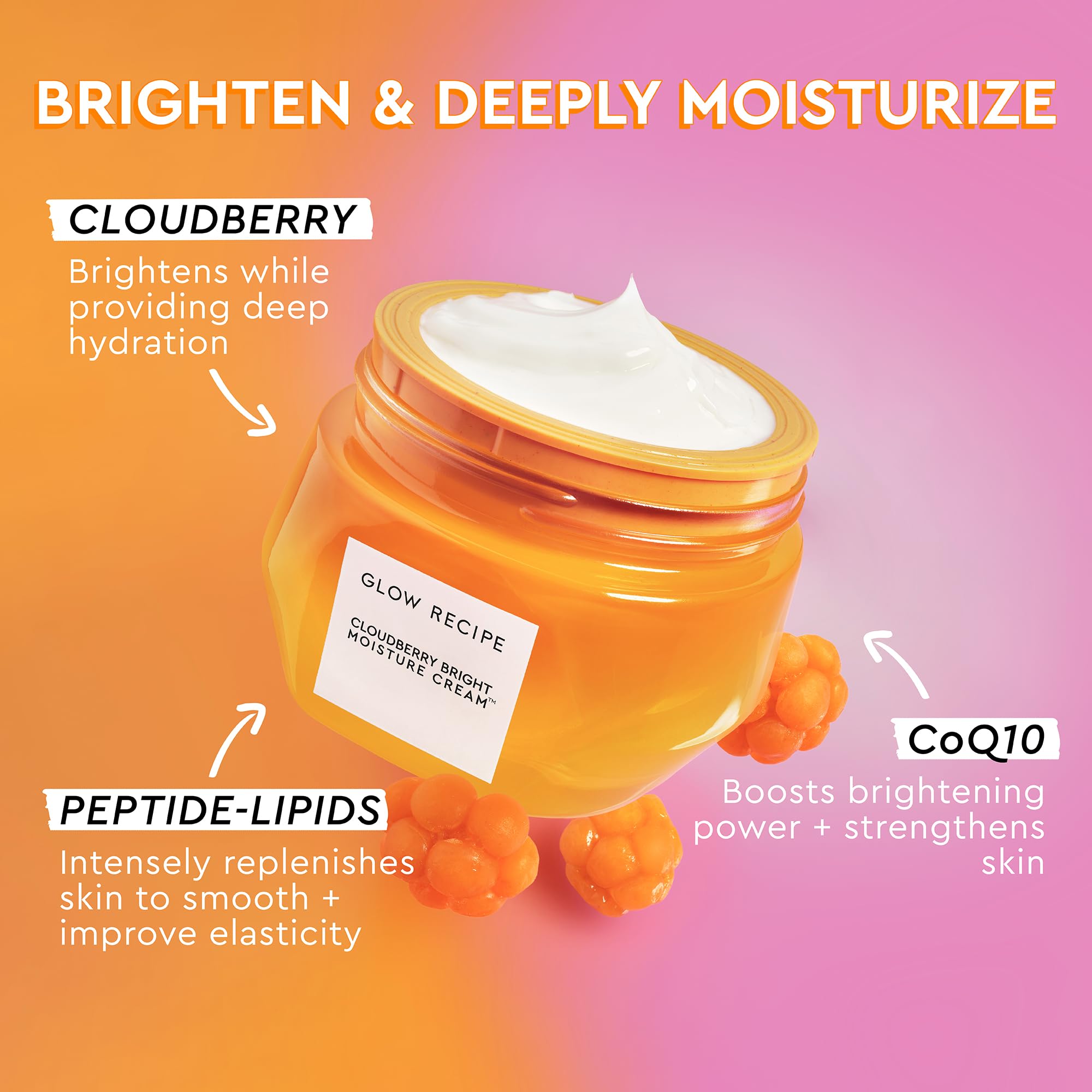 Glow Recipe Cloudberry Bright Refillable Face Cream - Ultra Moisturizing Korean Face Cream for Women with CoQ10, Multi Peptides,