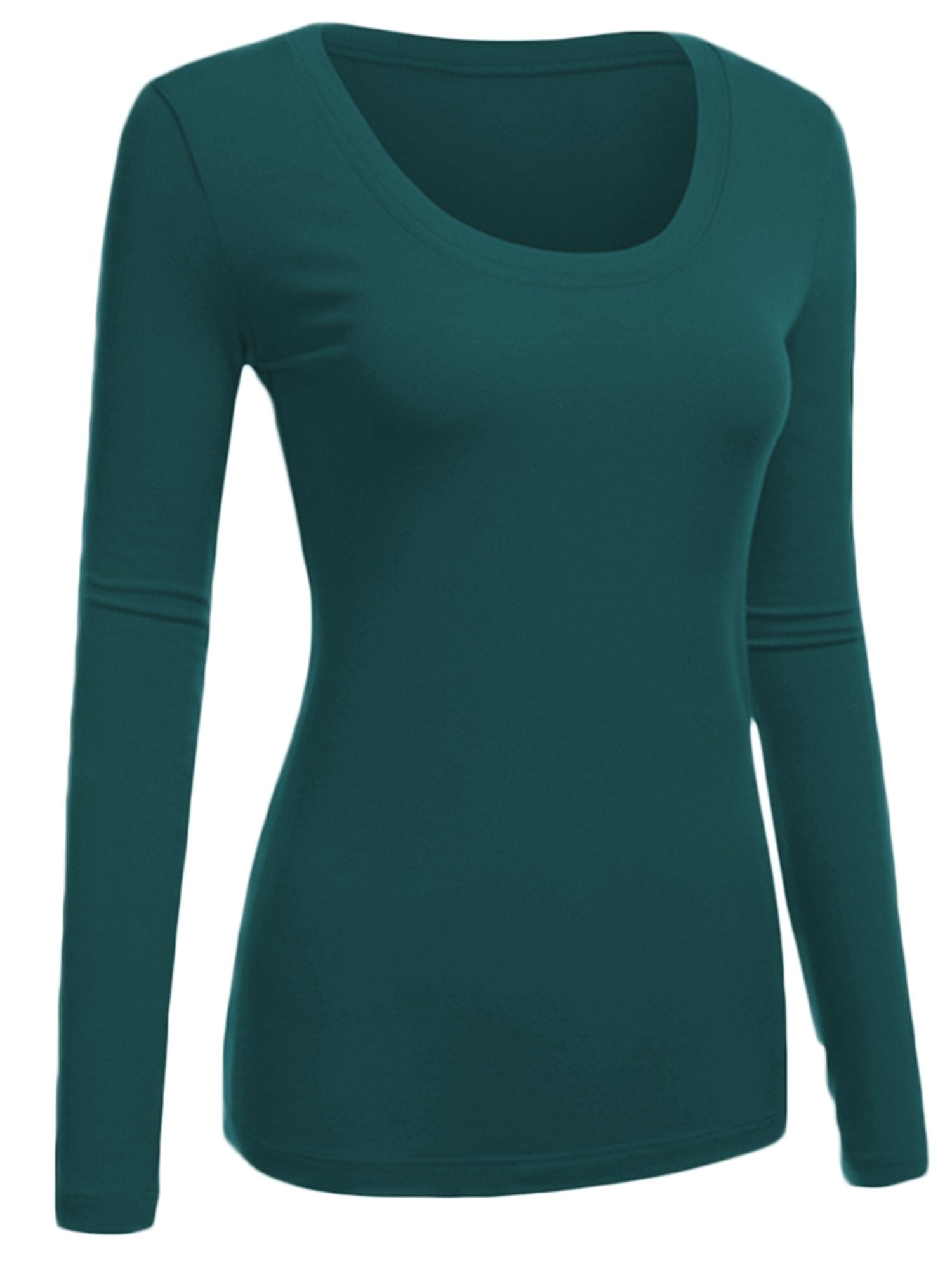 Emmalise Womens Junior and Plus Size Basic Scoop Neck Tshirt Long Sleeve Tee, 1xl, 3Pk White, Hgray, green Teal