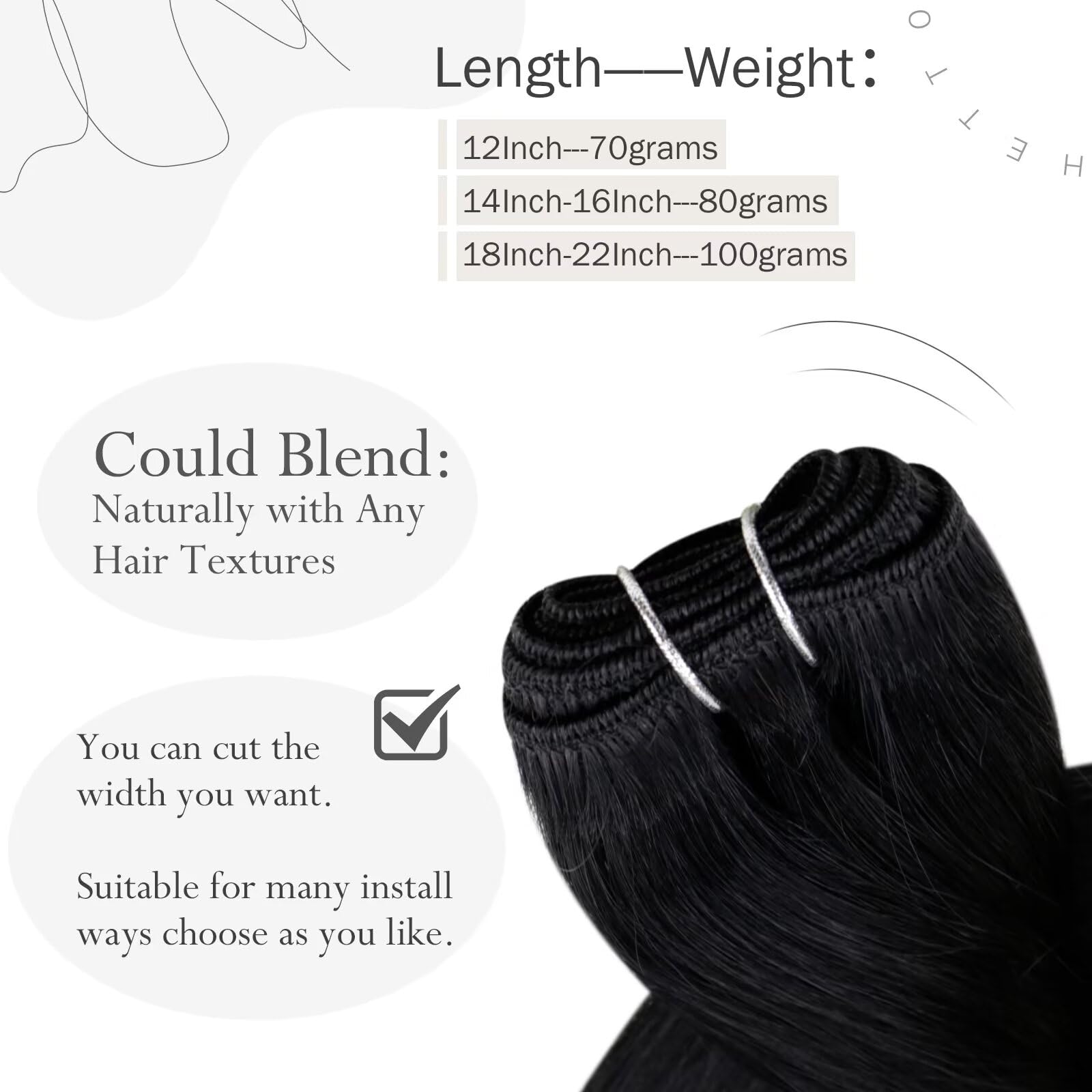 Hetto Black Weft Hair Extensions Human Hair Weft Extensions Remy Human Hair 14 Inch 80G #1 Jet Black Sew In Weft Human Hair Exte