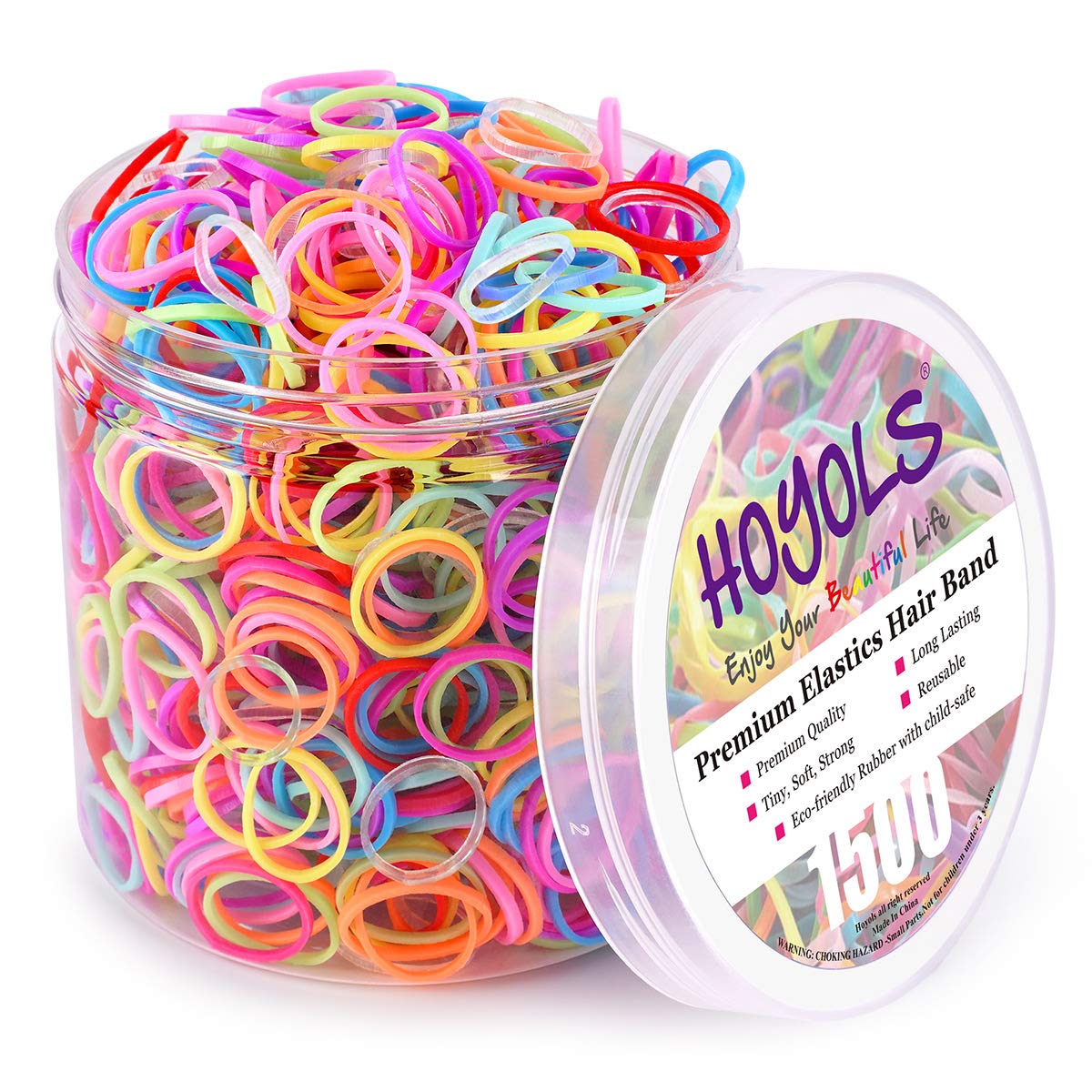 HOYOLS Small Toddler Elastics Mini Hair Ties Rubber Bands for Hair Ponytail Holders for Baby Girl Infants (Clear & Multicolor) T