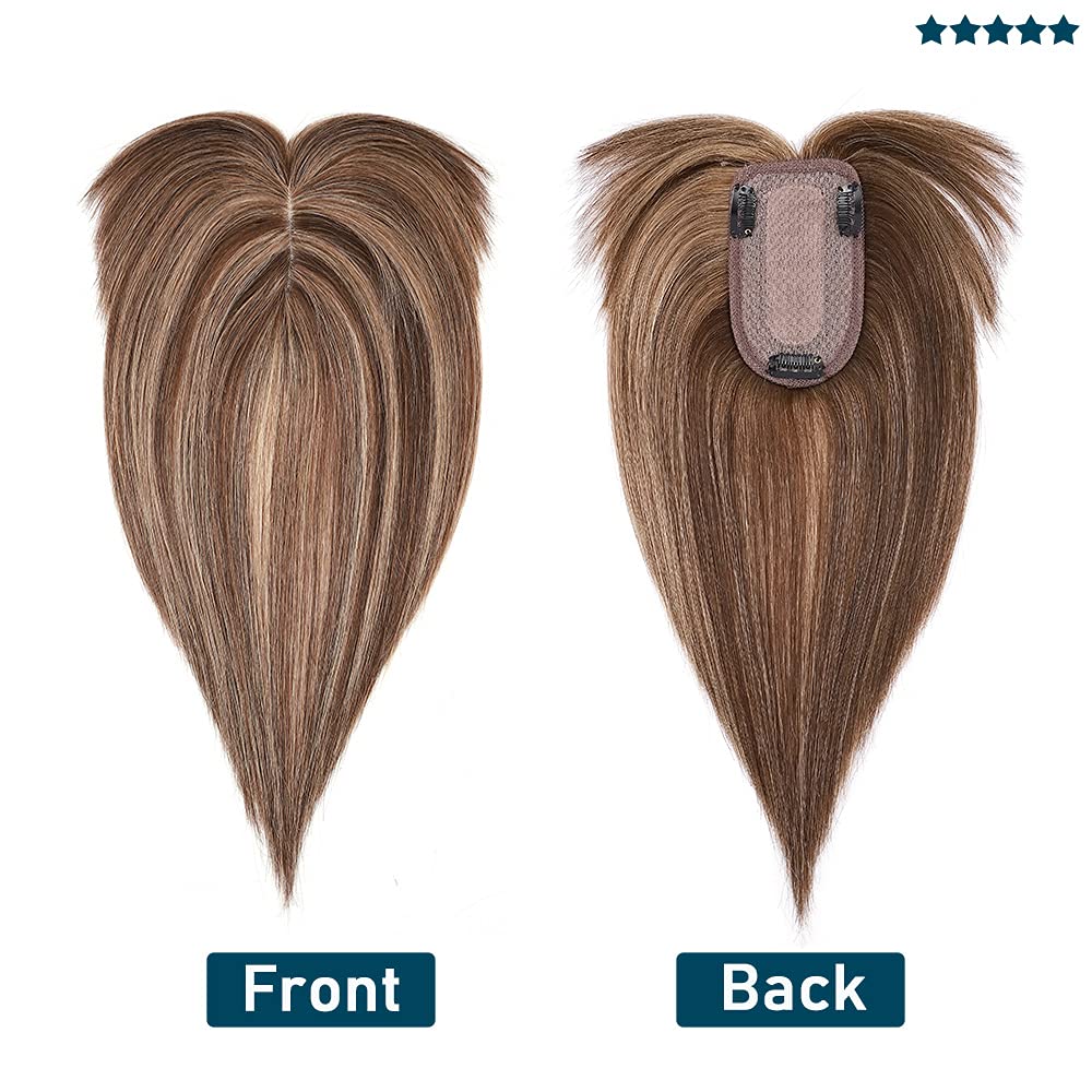 SEGO Topper Hair Piece 100% Remy Human Hair Toppers with Bangs for Women Hand-made Silk Base Clip in Topper Wiglets Hairpieces f