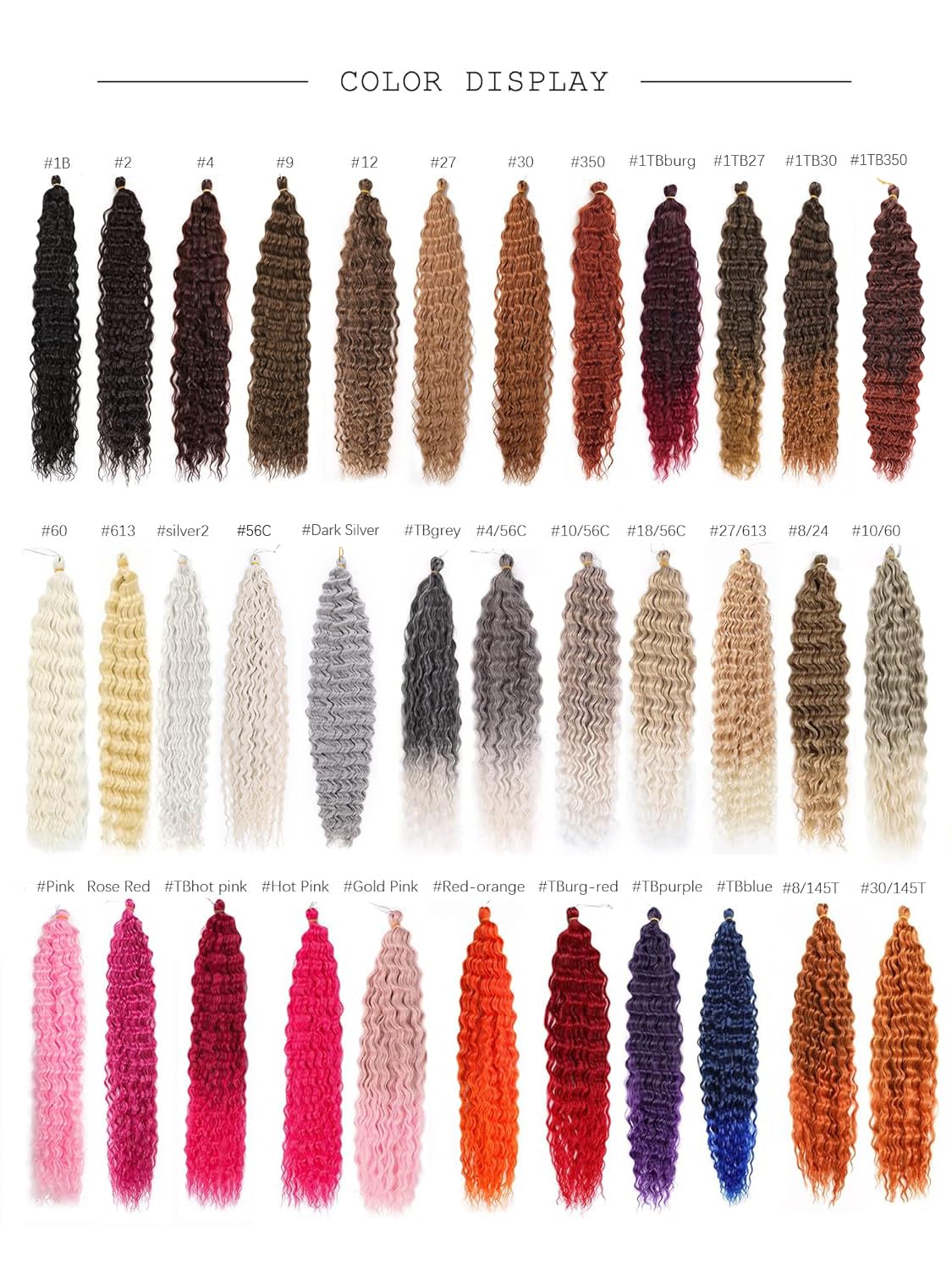 MAYSA 30" Ocean Wave Crochet Hair Extensions, Synthetic Deep Wave, #1BT27, 6 Packs