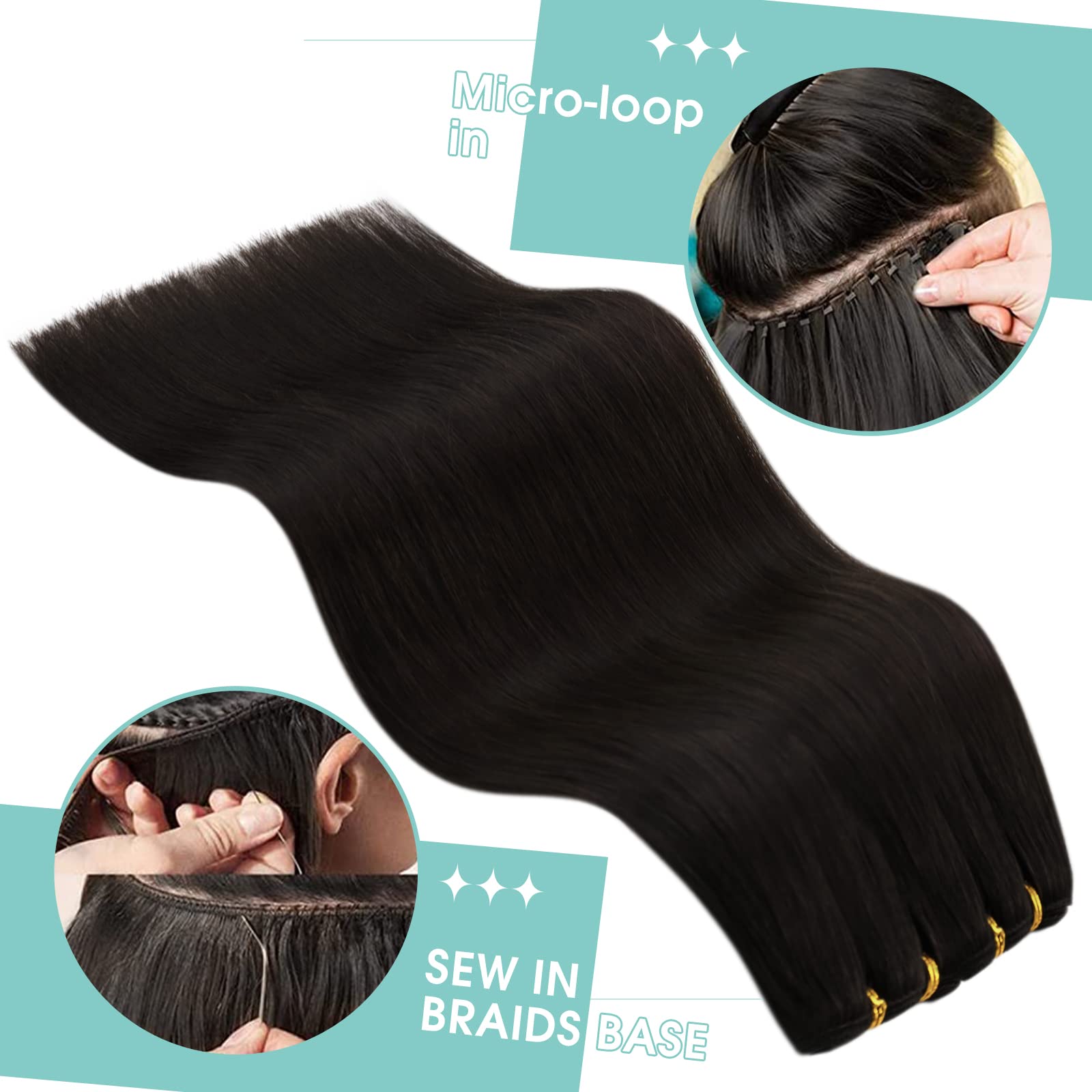 Youngsee 125G Sew In Hair Extensions Real Human Hair Brown Weft Extensions Human Hair Darkest Brown Weft Real Hair Extensions Se