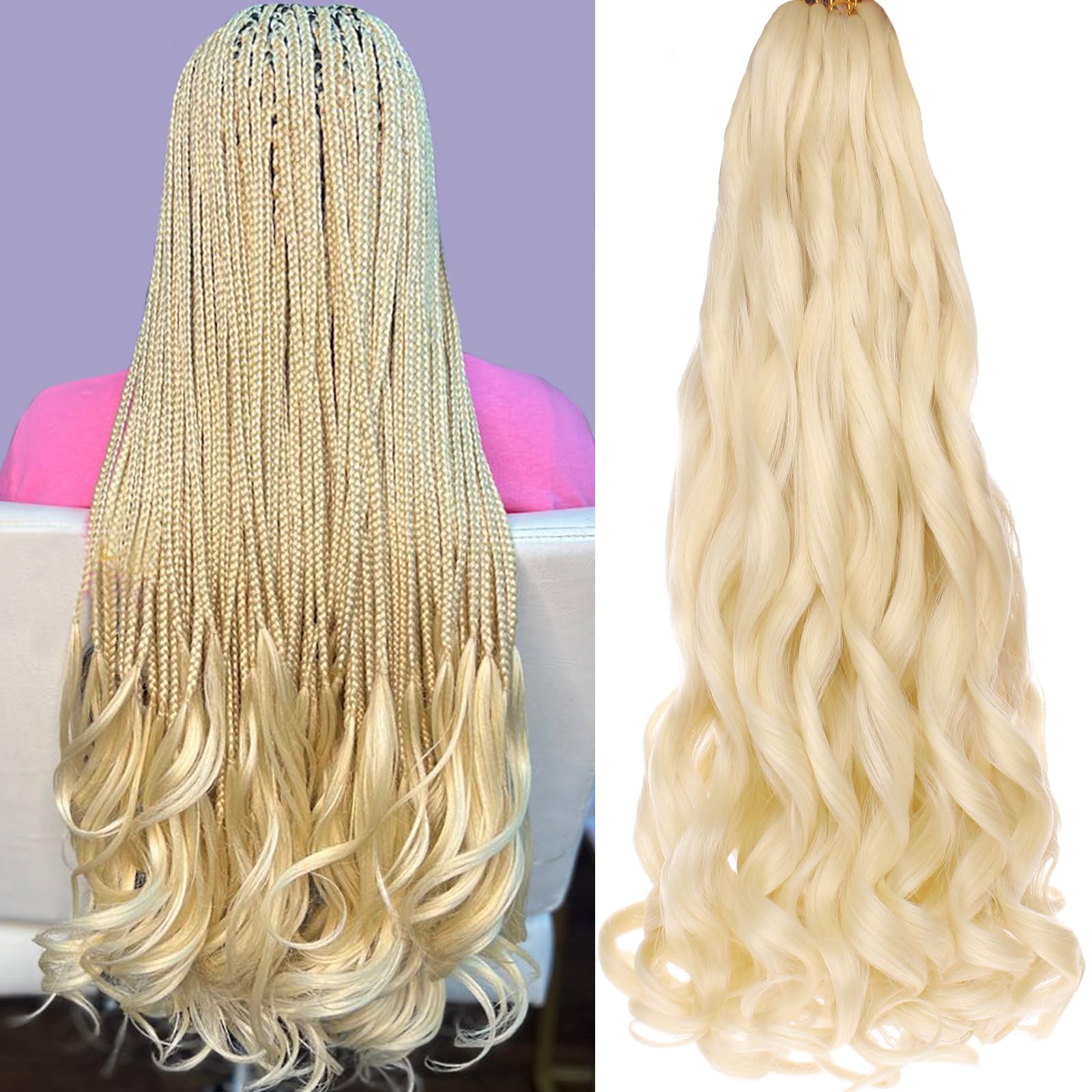 COOKOO 9 Packs 18 Inch Pre Stretched French Curls Braiding Hair for Goddess Box Braids Crochet Hair for Black Women Pre Stretche