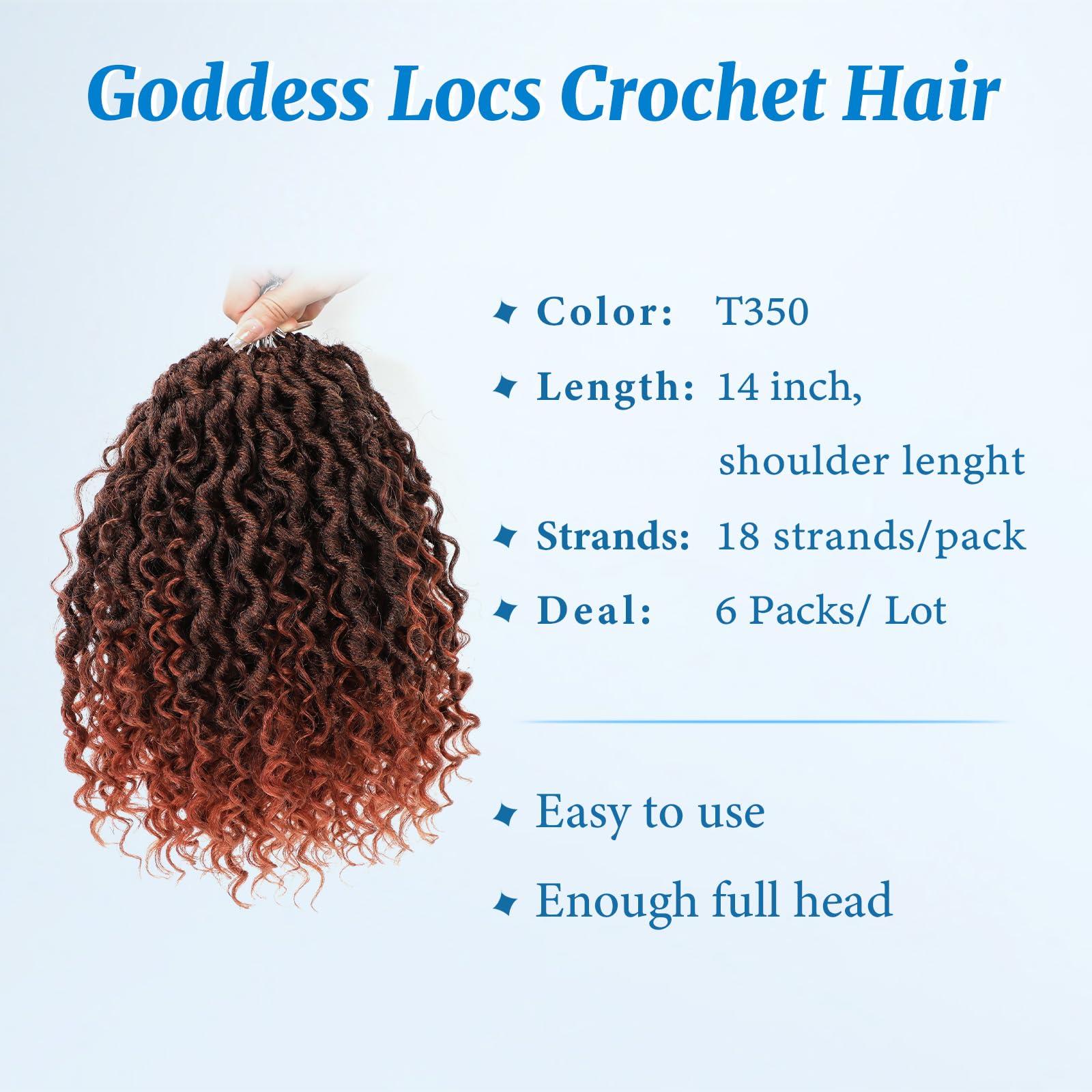 Forevery Goddess Locs Crochet Hair 14 Inch Goddess Faux Locs Crochet Hair for Black Women 6 Packs, Ginger Crochet Locs With Curl