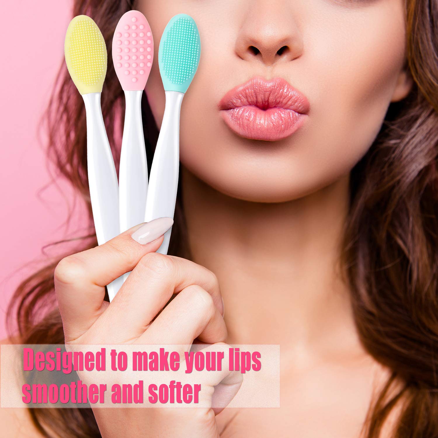 4 Pieces Silicone Exfoliating Lip Brush Tool Double-sided Soft Lip Brush for Smoother and Fuller Lip Appearance (Rose Red, Yello