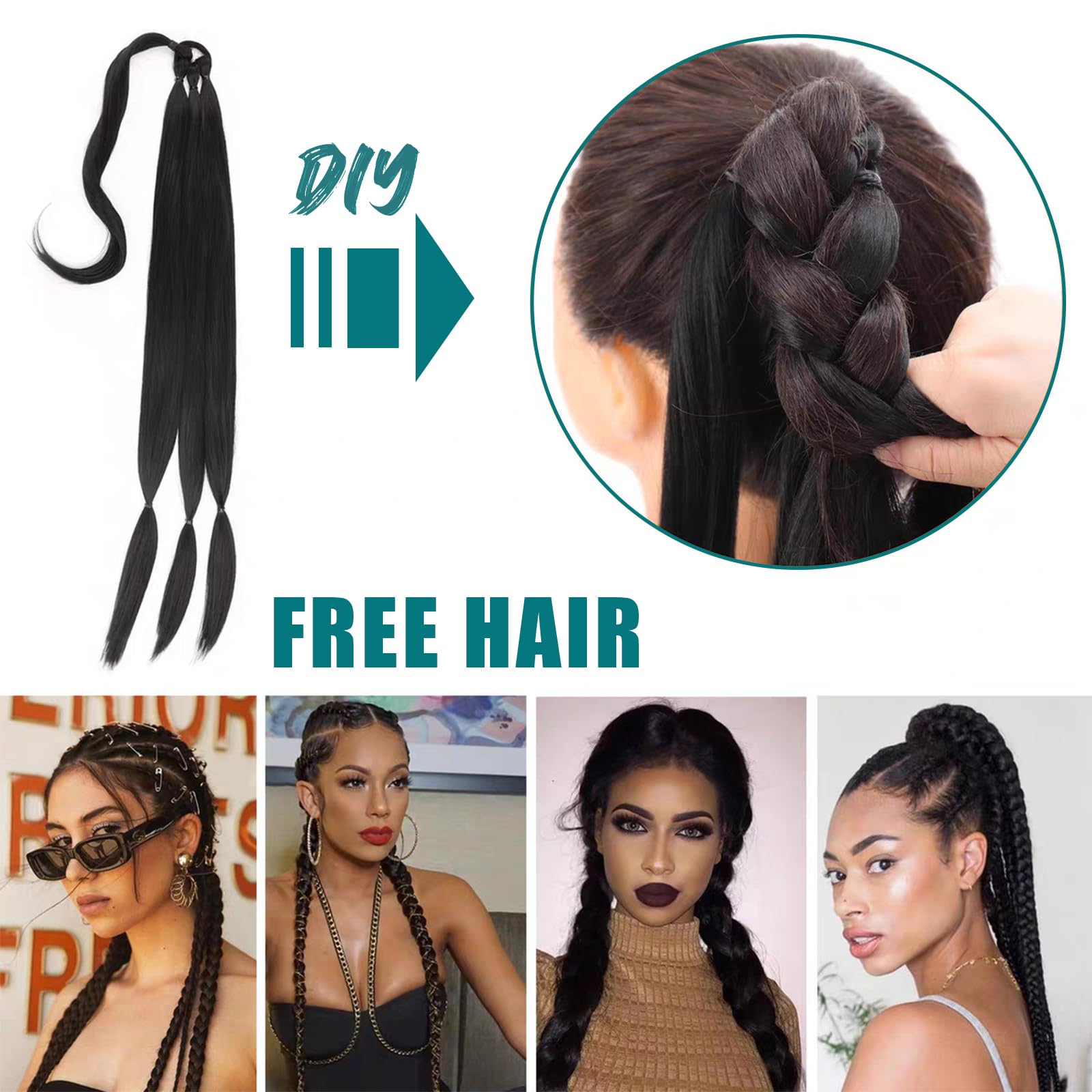 EMMOR Long Braided Ponytail Extension with Hair Straight Wrap Around Ponytail Hair Extensions with Hair Tie Soft healthy Synthet