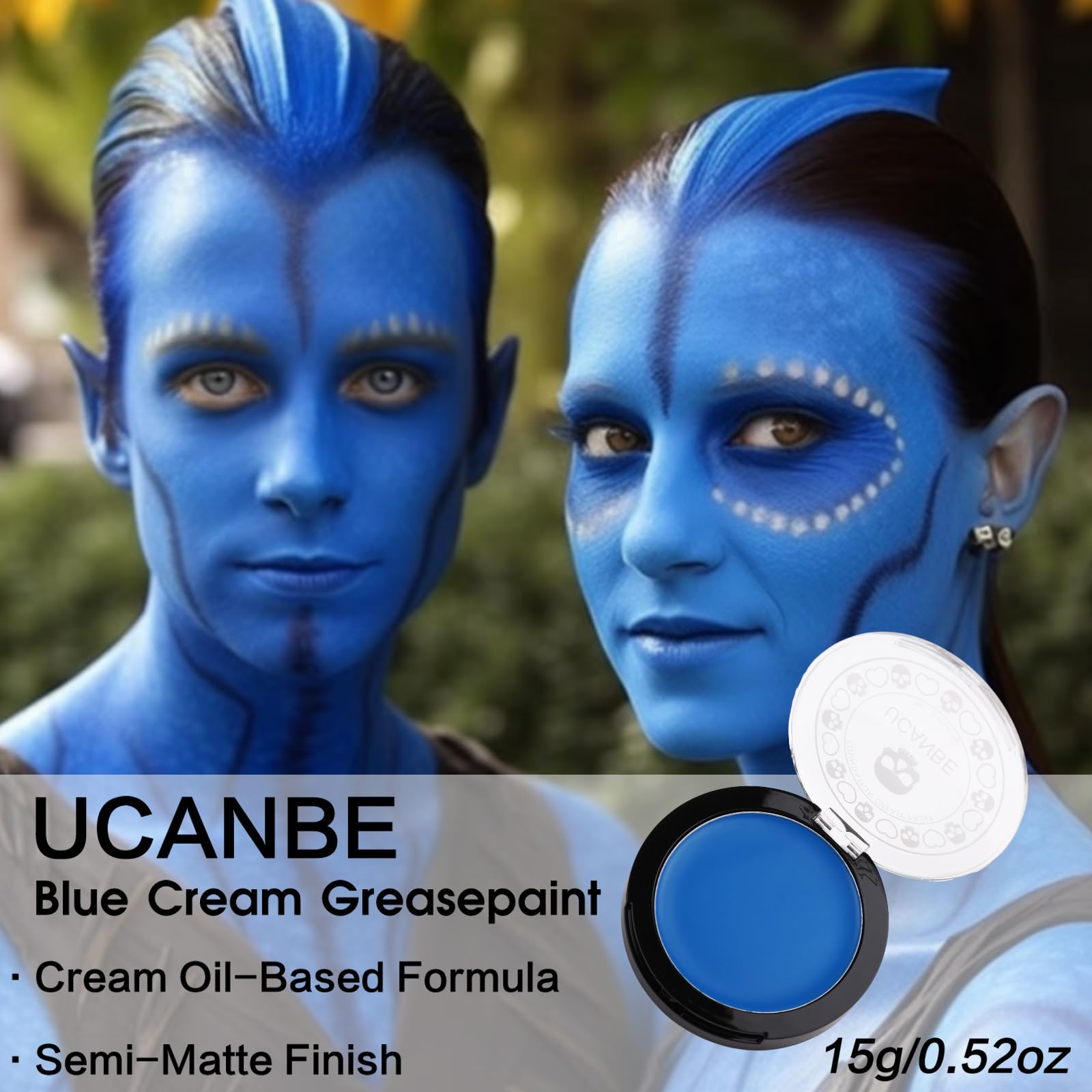 Ucanbe Blue Face Body Paint Makeup Foundation, Professional Non-Toxic Greasepaint Palette For Kids & Adults Party, Cream Facepai