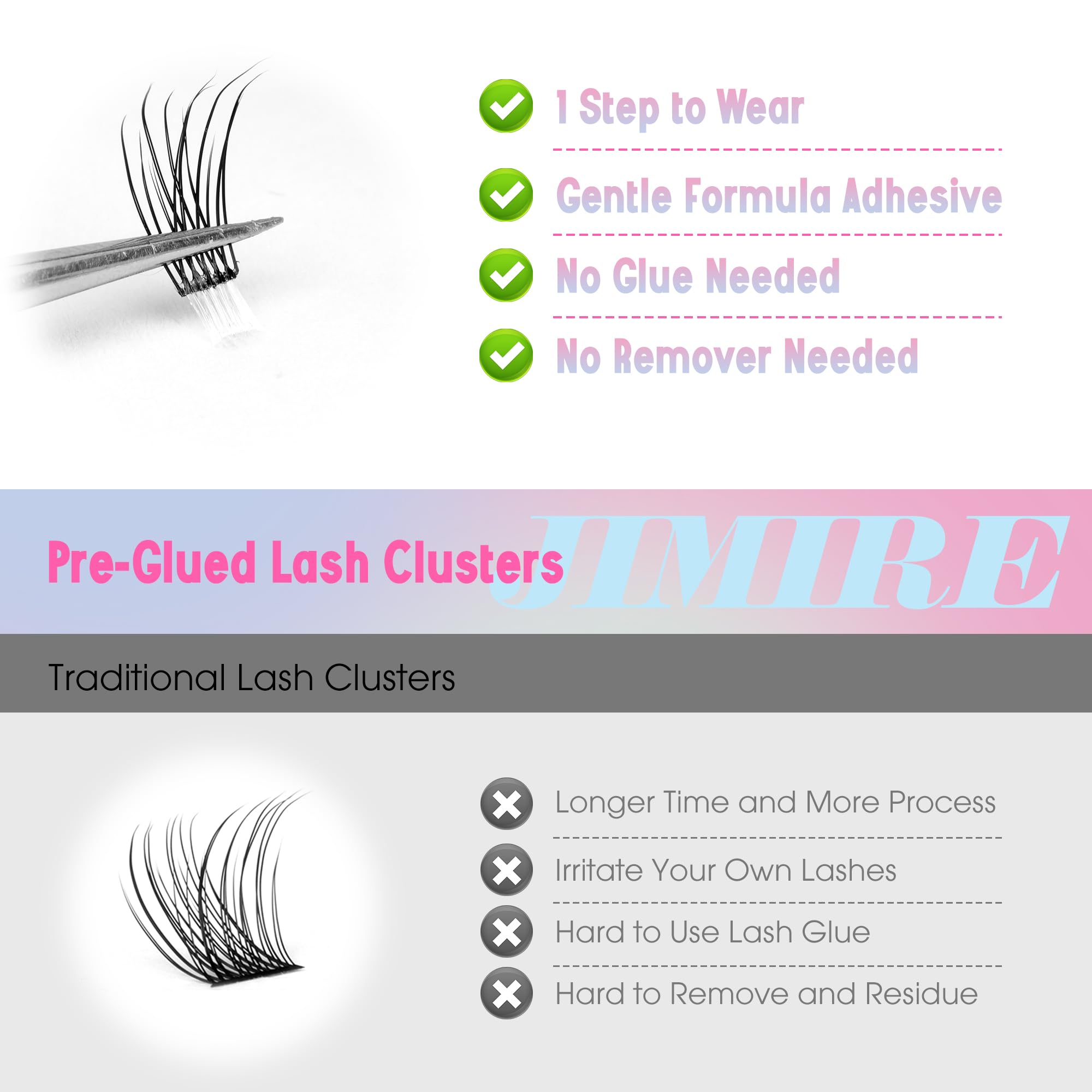 Jimire 160Pcs Self Adhesive Eyelashes Natural Look 9-14Mm Wispy Pre Glued Lash Clusters No Glue Needed Press On Lashes Clusters
