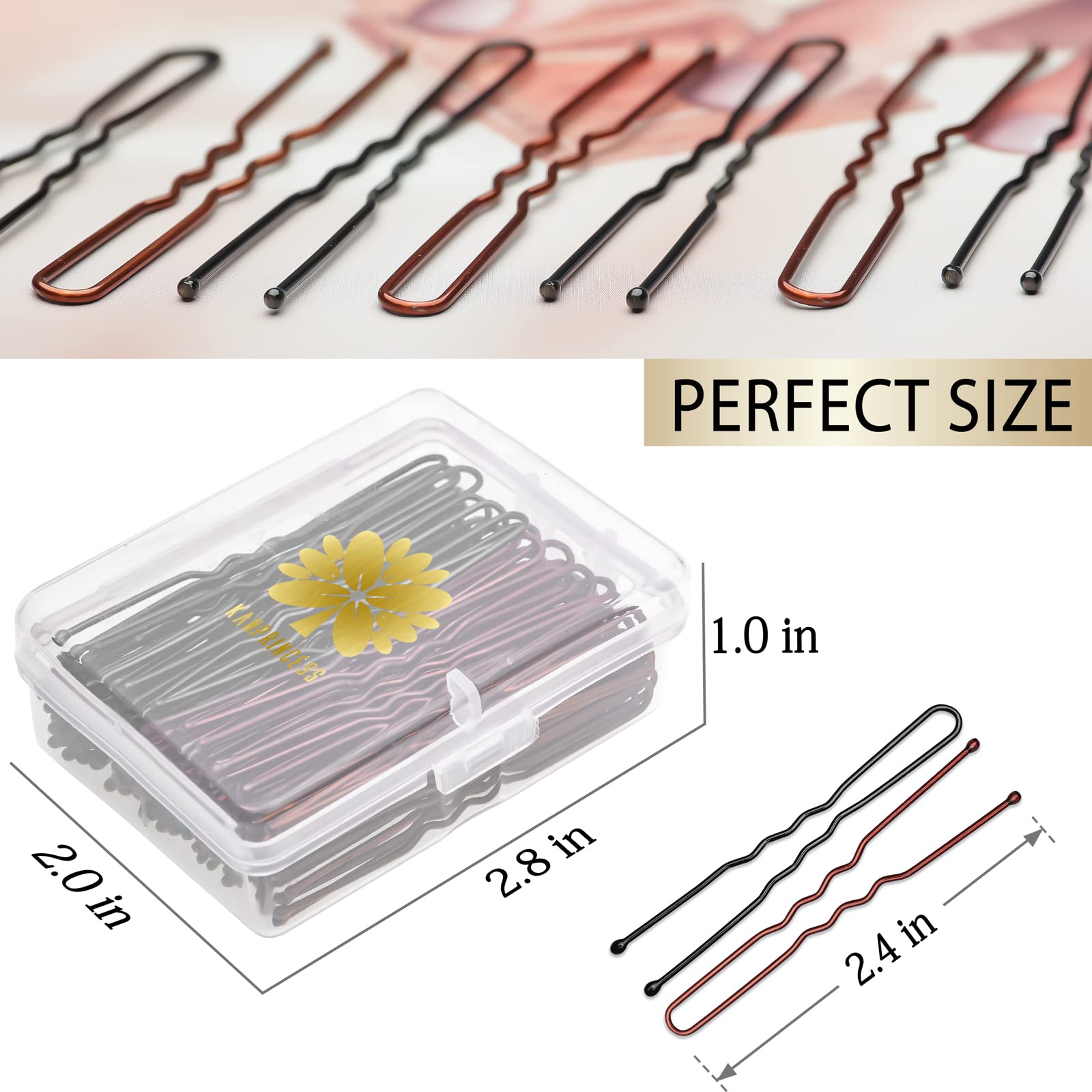 Kanprincess 100Pcs 2.4Inch U Shaped Hair Pins Black,Brown Bobby Pins For All Hair Types,Hair Pins For Women,Pain-Free U Pins For